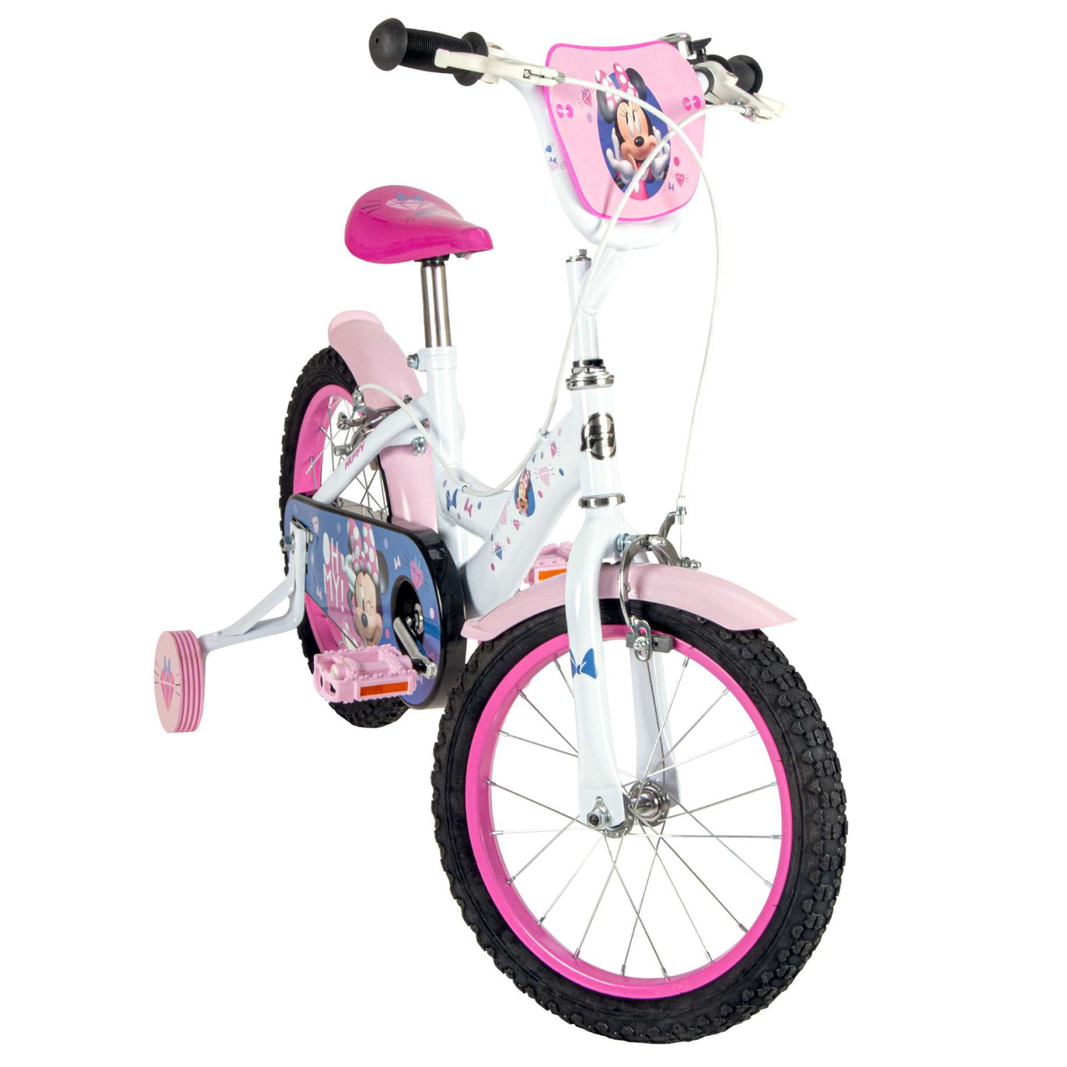 Disney Minnie Fiets - 16 inch - Wit Roze - Twee handremmen
