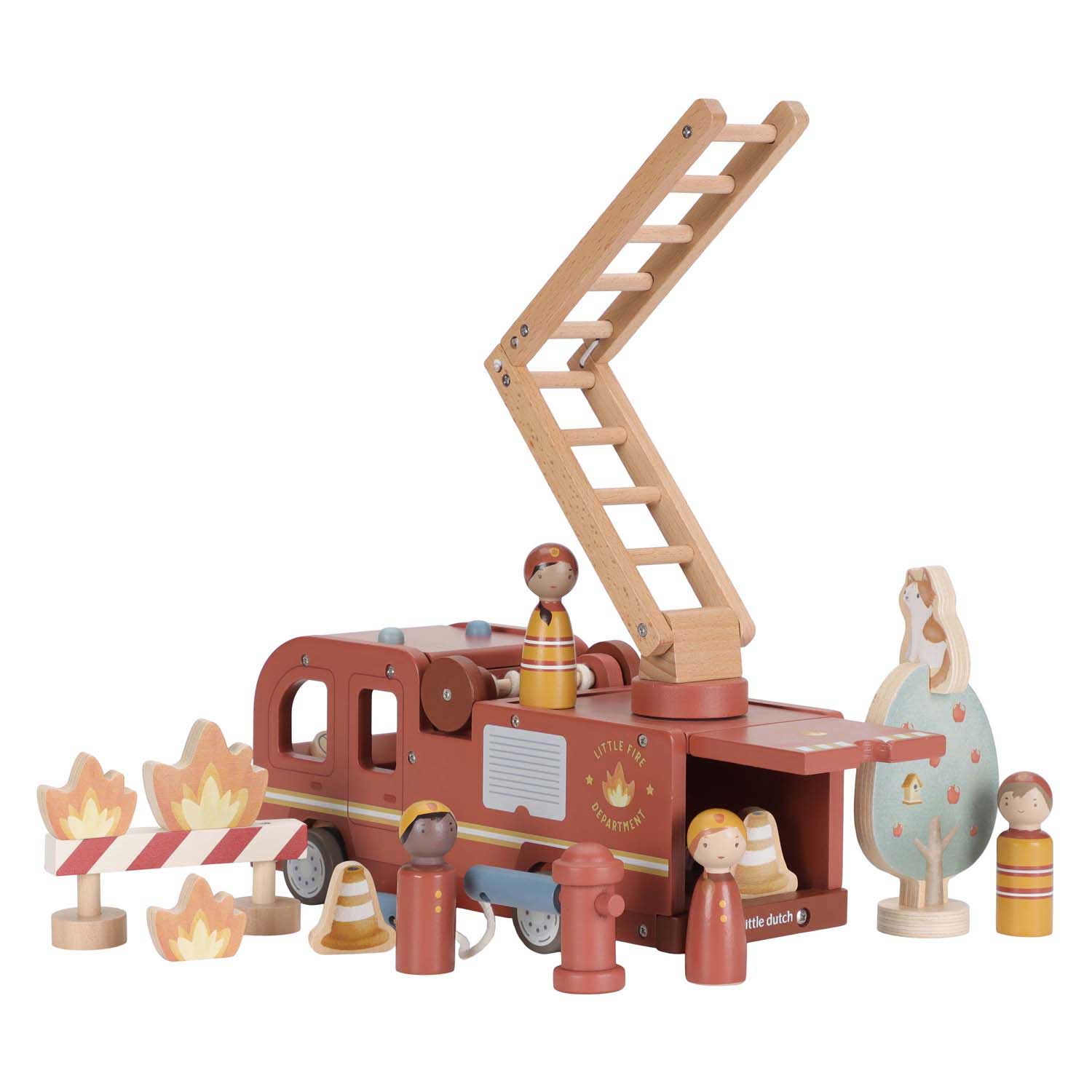 Little Dutch Holz-Feuerwehrauto-Set mit Figur FSC