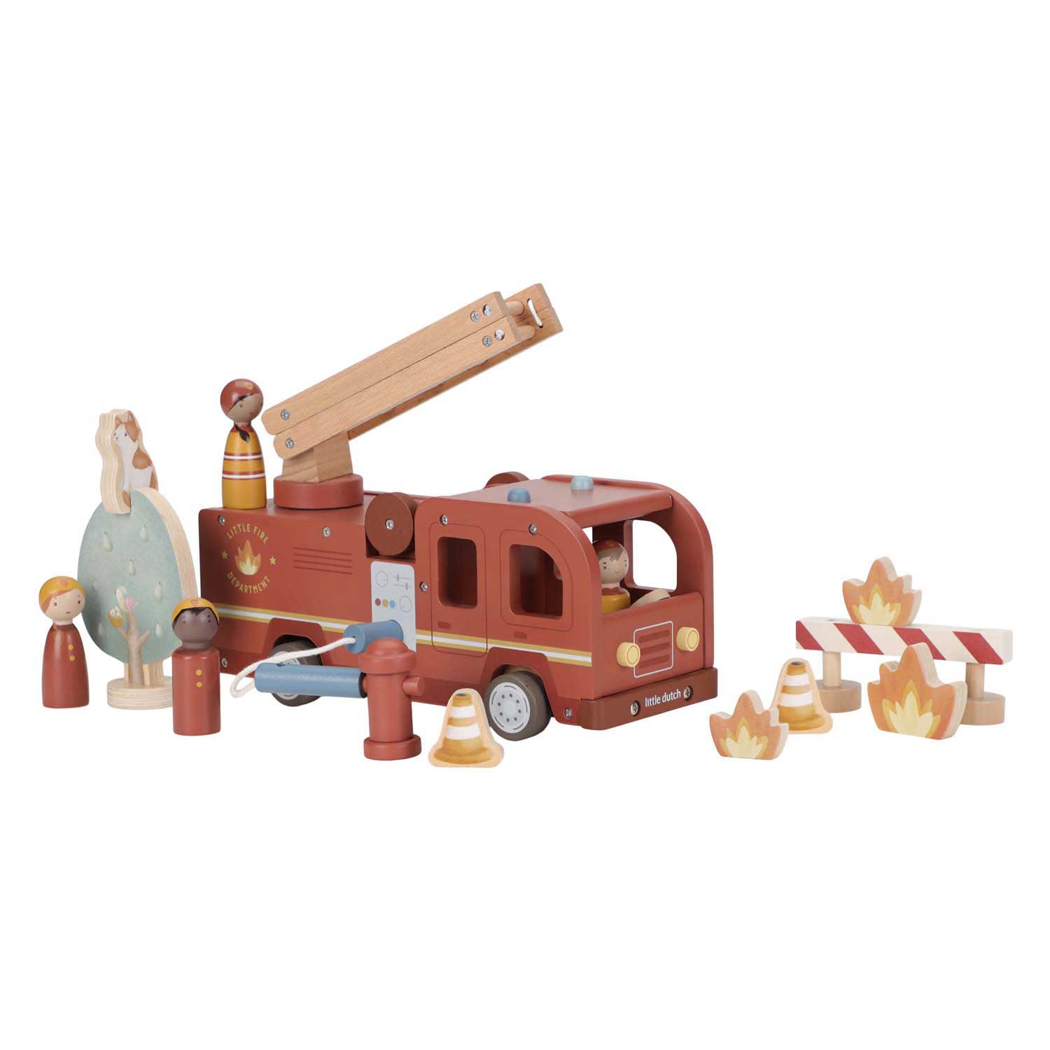 Little Dutch Holz-Feuerwehrauto-Set mit Figur FSC