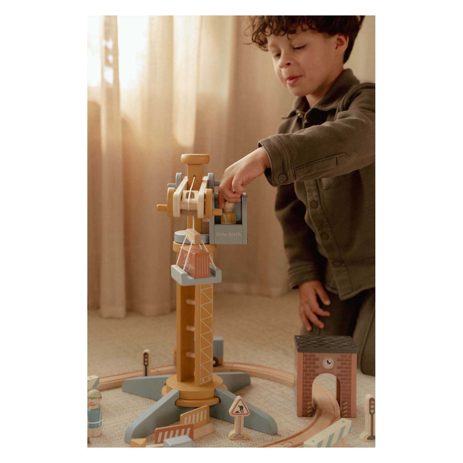 Little Dutch Houten Kraan set met Treinbaan FSC