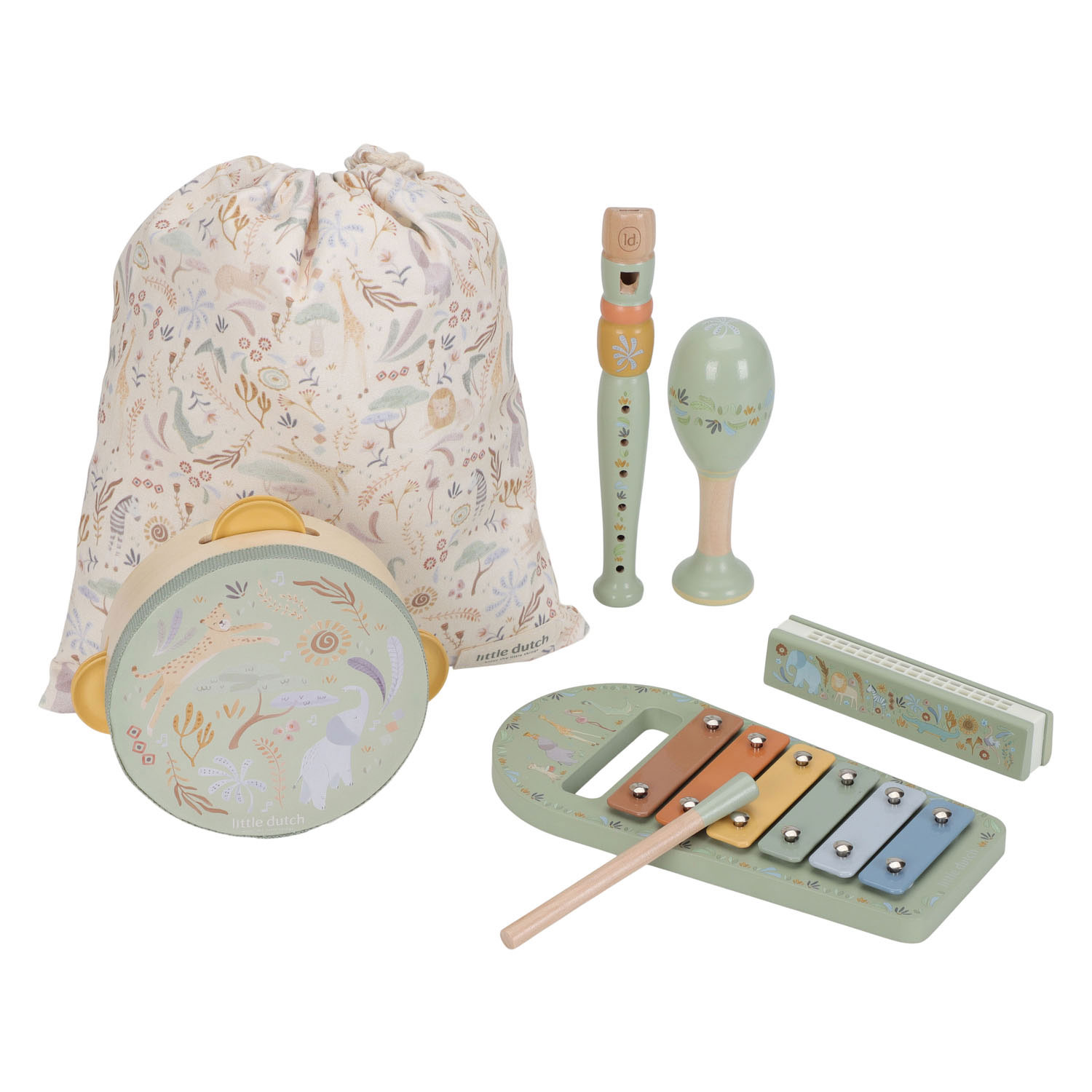 Little Dutch Houten Muziekset Groen Safari Friends - FSC