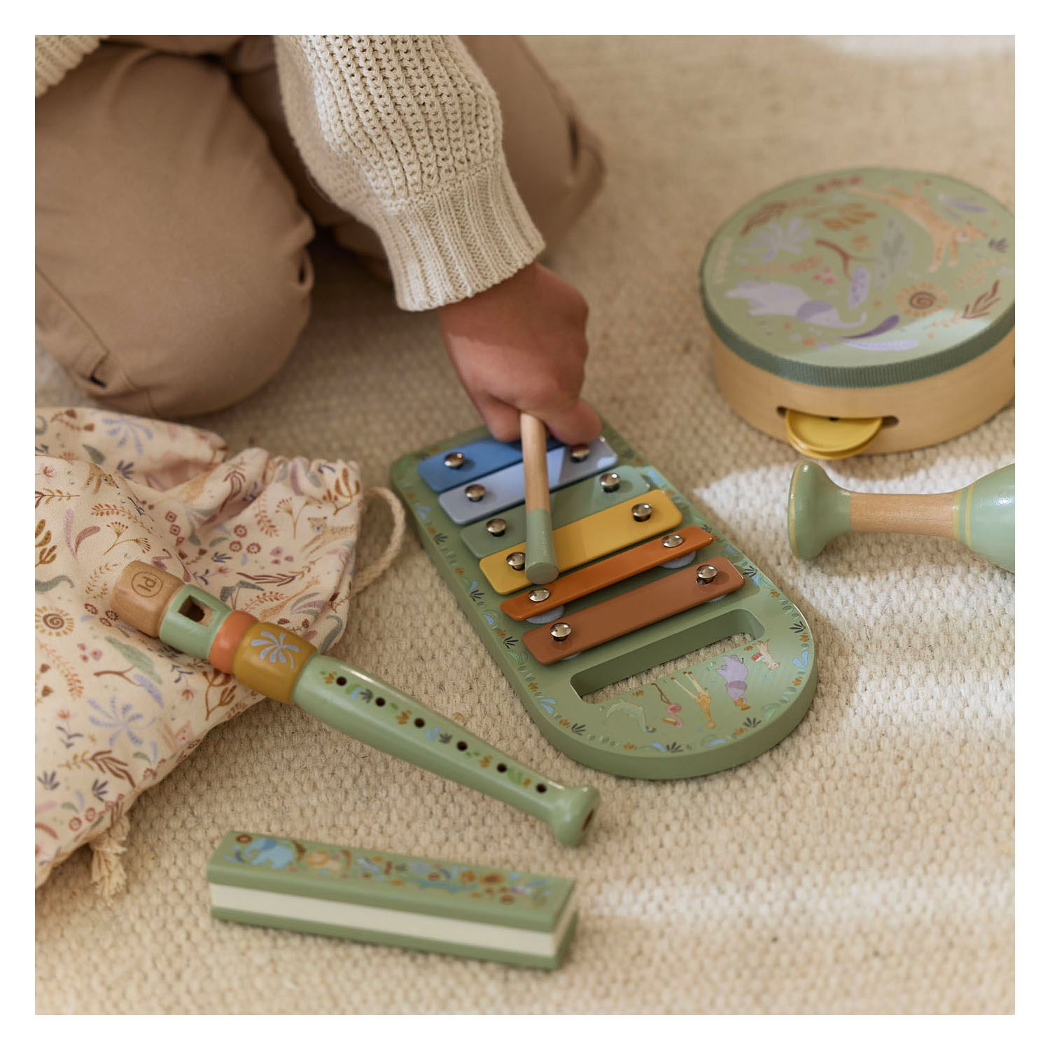 Little Dutch Houten Muziekset Groen Safari Friends - FSC