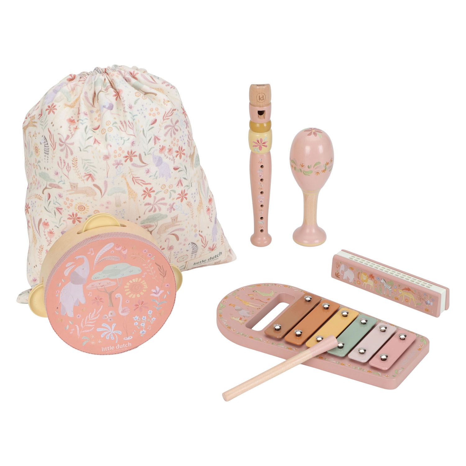 Little Dutch Houten Muziekset Roze Safari Friends - FSC