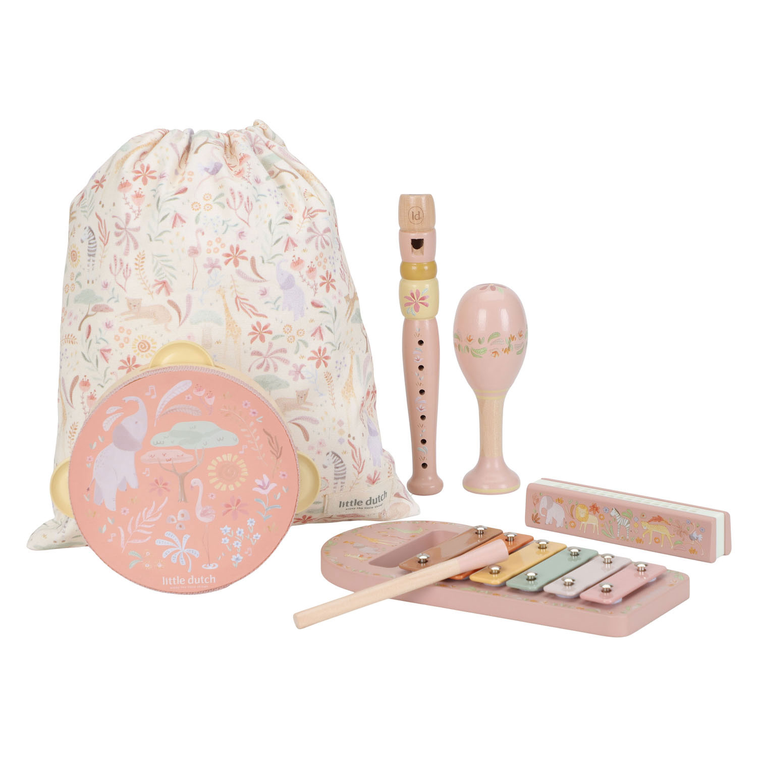 Little Dutch Houten Muziekset Roze Safari Friends - FSC