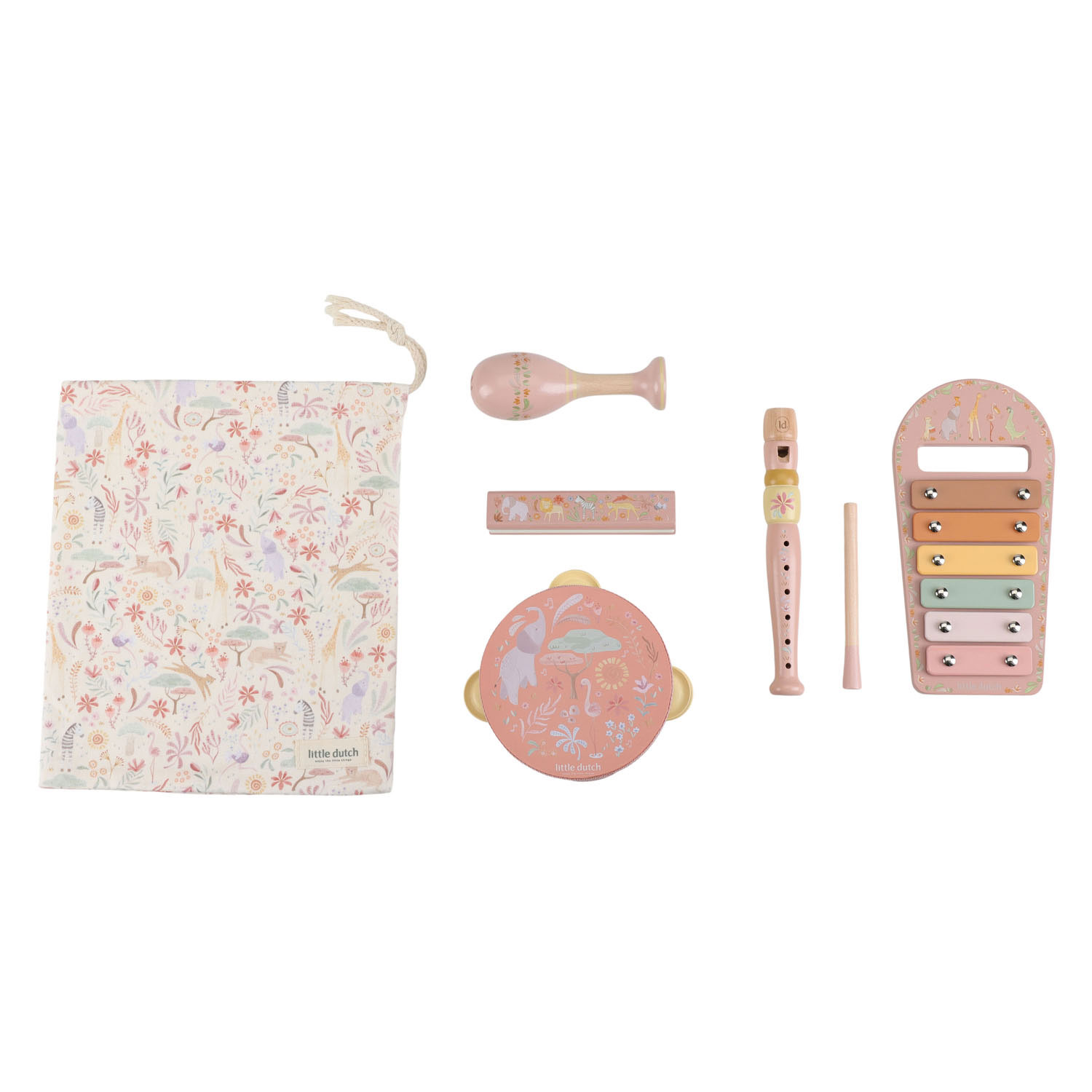 Little Dutch Houten Muziekset Roze Safari Friends - FSC