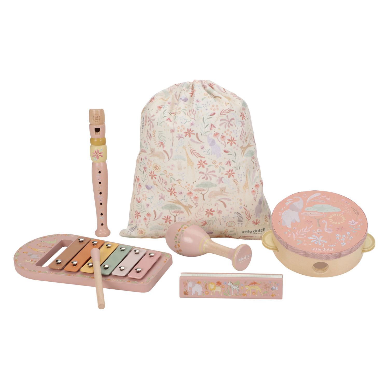Little Dutch Houten Muziekset Roze Safari Friends - FSC