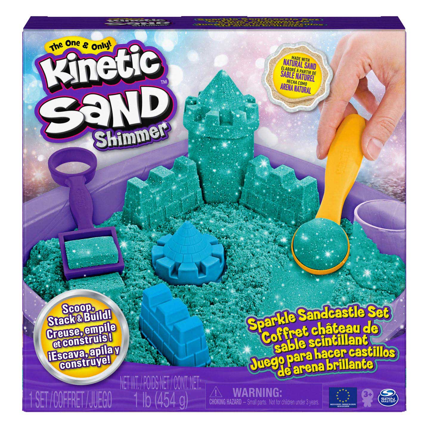 Kinetic Sand - Ensemble de châteaux de sable scintillant bleu sarcelle, 453gr.