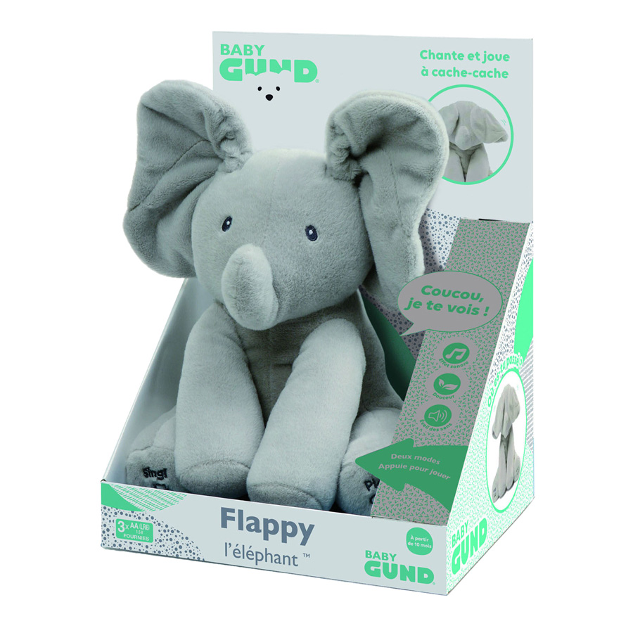 Gund Flappy de Olifant Knuffel Grijs met Geluid (Franstalig), 30cm