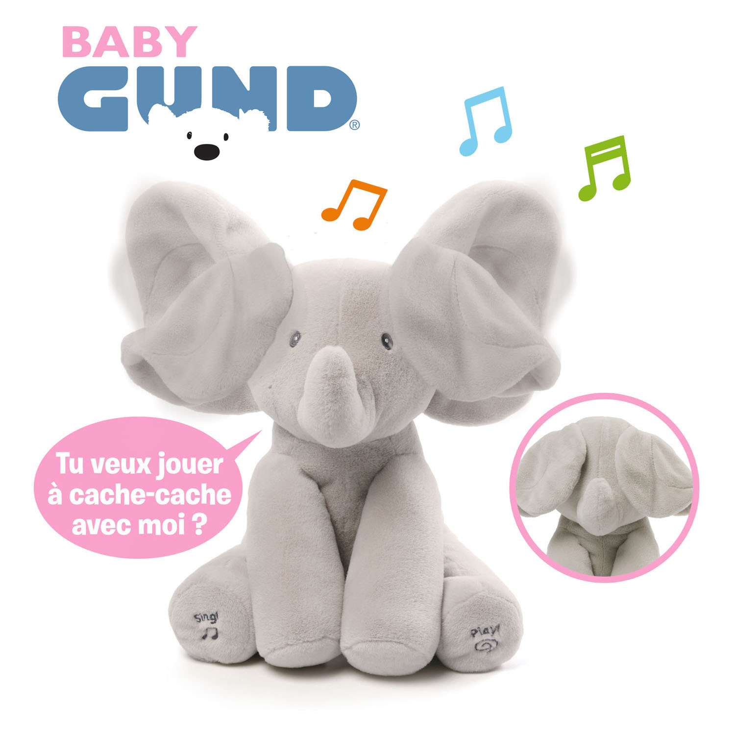 Gund Flappy de Olifant Knuffel Grijs met Geluid (Franstalig), 30cm