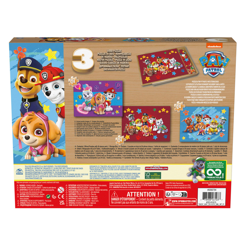 PAW Patrol Houten Puzzel, 3x24st.