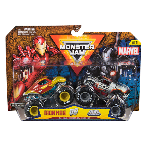 Monster Jam -Fahrzeuge aus Druckguss 1:64 Marvel, 2 Stück.