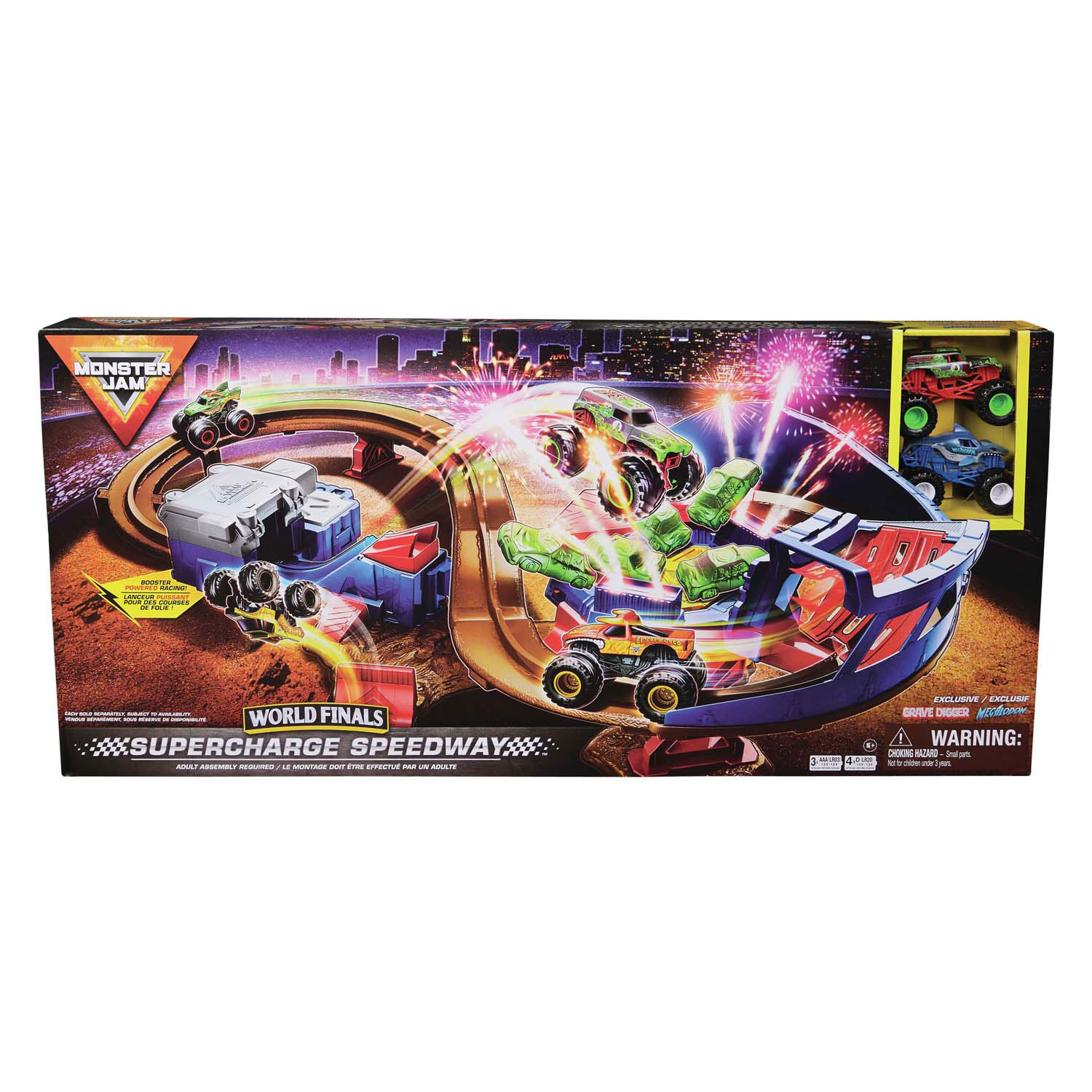 Monster Jam - Coffret de jeu Supercharge Speedway Race Track à l'échelle 1:64