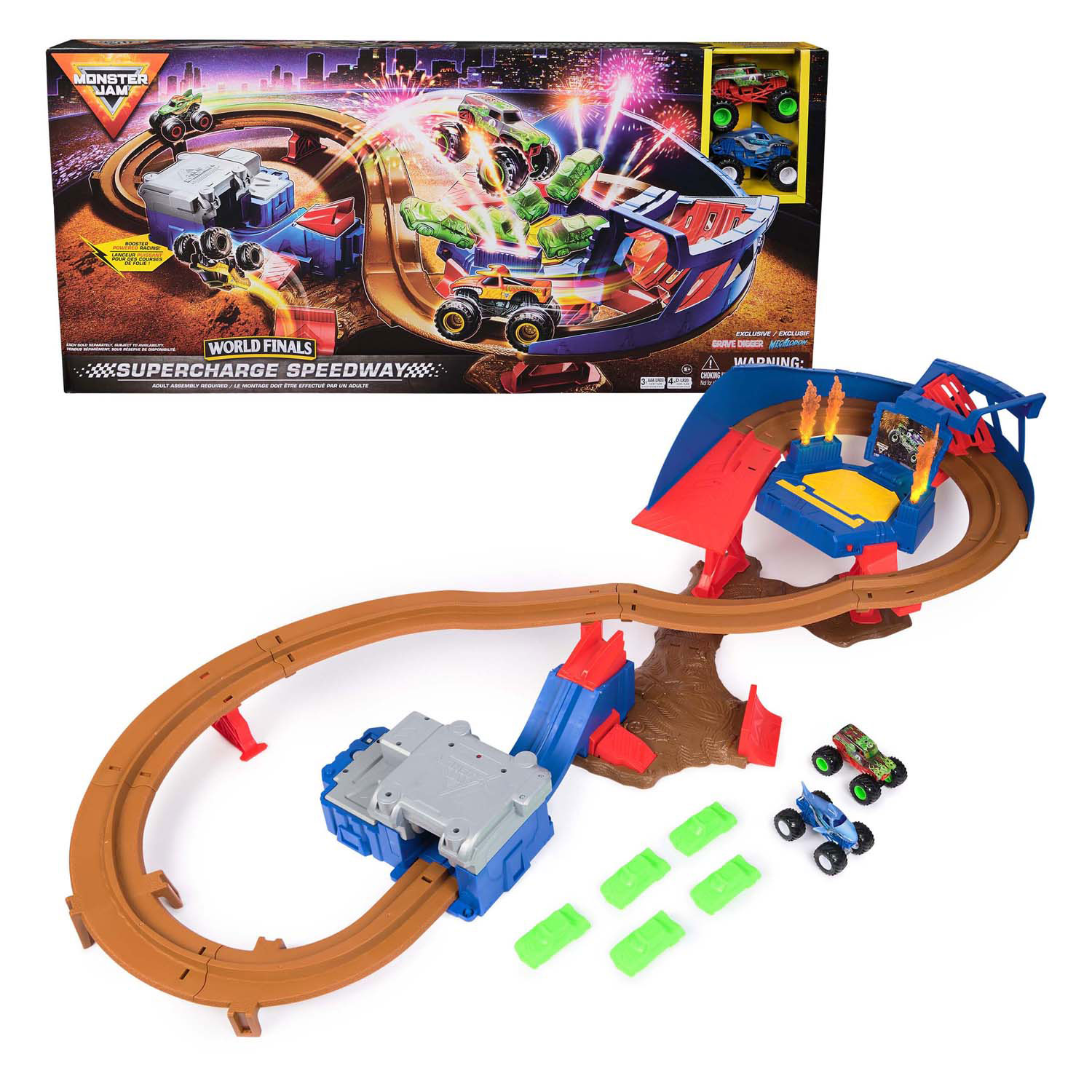 Monster Jam - Coffret de jeu Supercharge Speedway Race Track à l'échelle 1:64