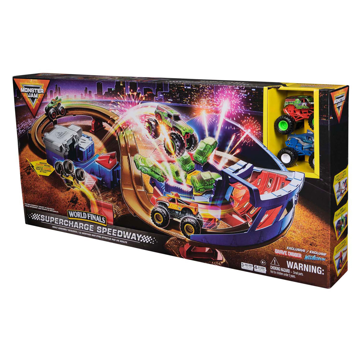 Monster Jam - Coffret de jeu Supercharge Speedway Race Track à l'échelle 1:64