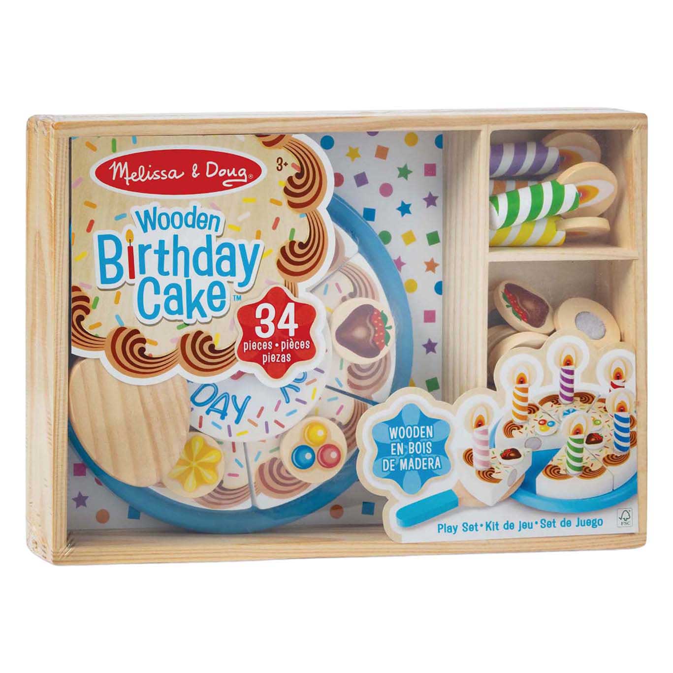 Gâteau d'anniversaire en bois - 34 pièces.
