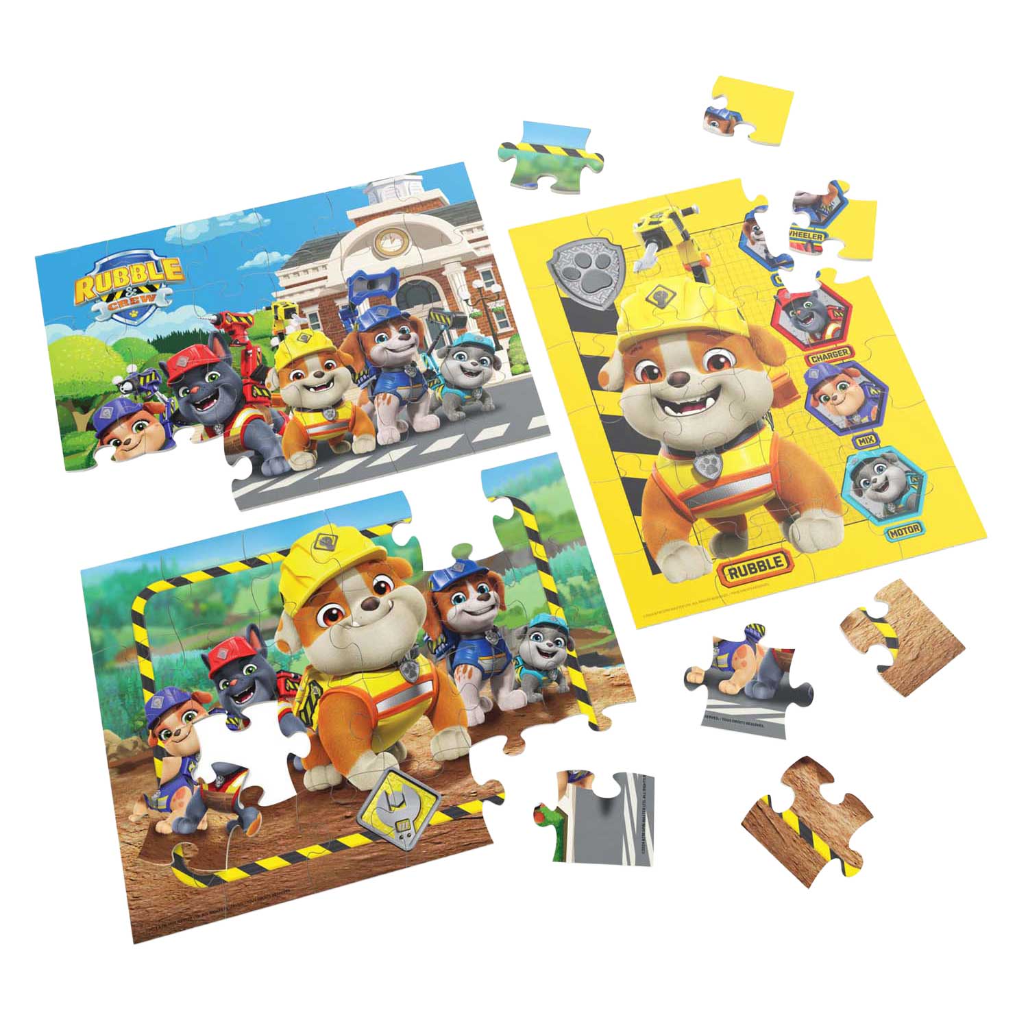 PAW Patrol Rubble & Crew - Houten Puzzels in Houten Doos - 3x24st.