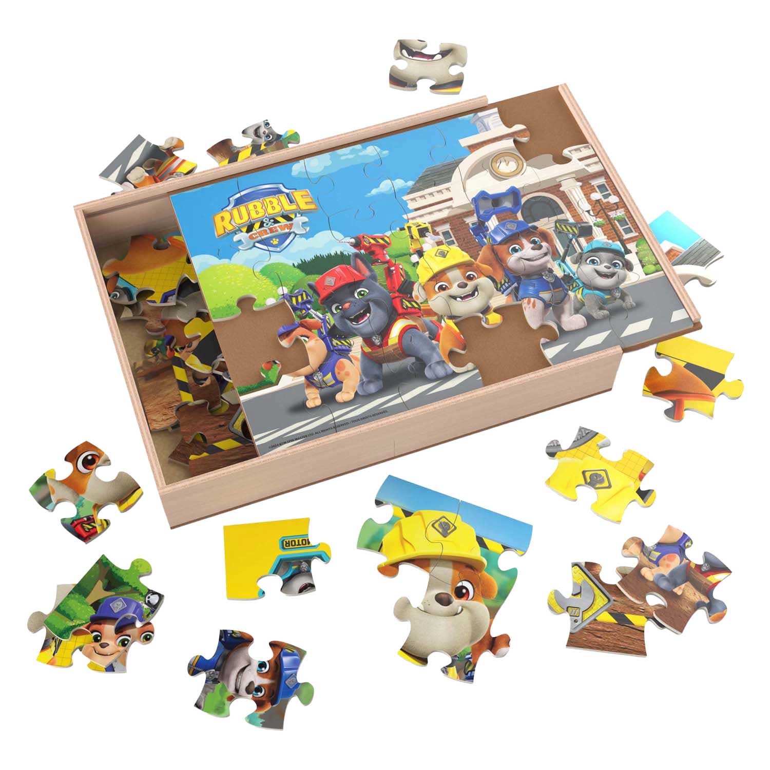 PAW Patrol Rubble & Crew - Houten Puzzels in Houten Doos - 3x24st.