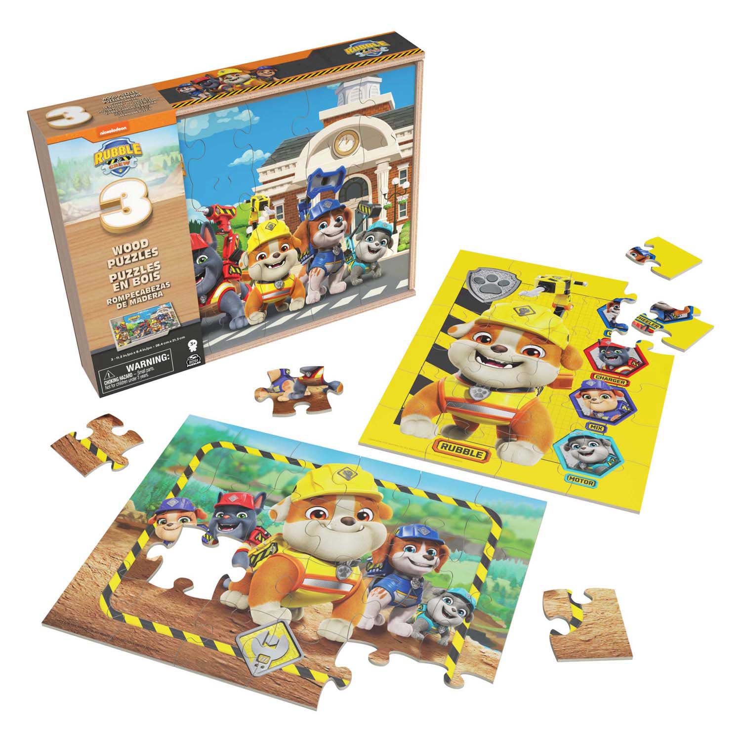 PAW Patrol Rubble & Crew - Houten Puzzels in Houten Doos - 3x24st.
