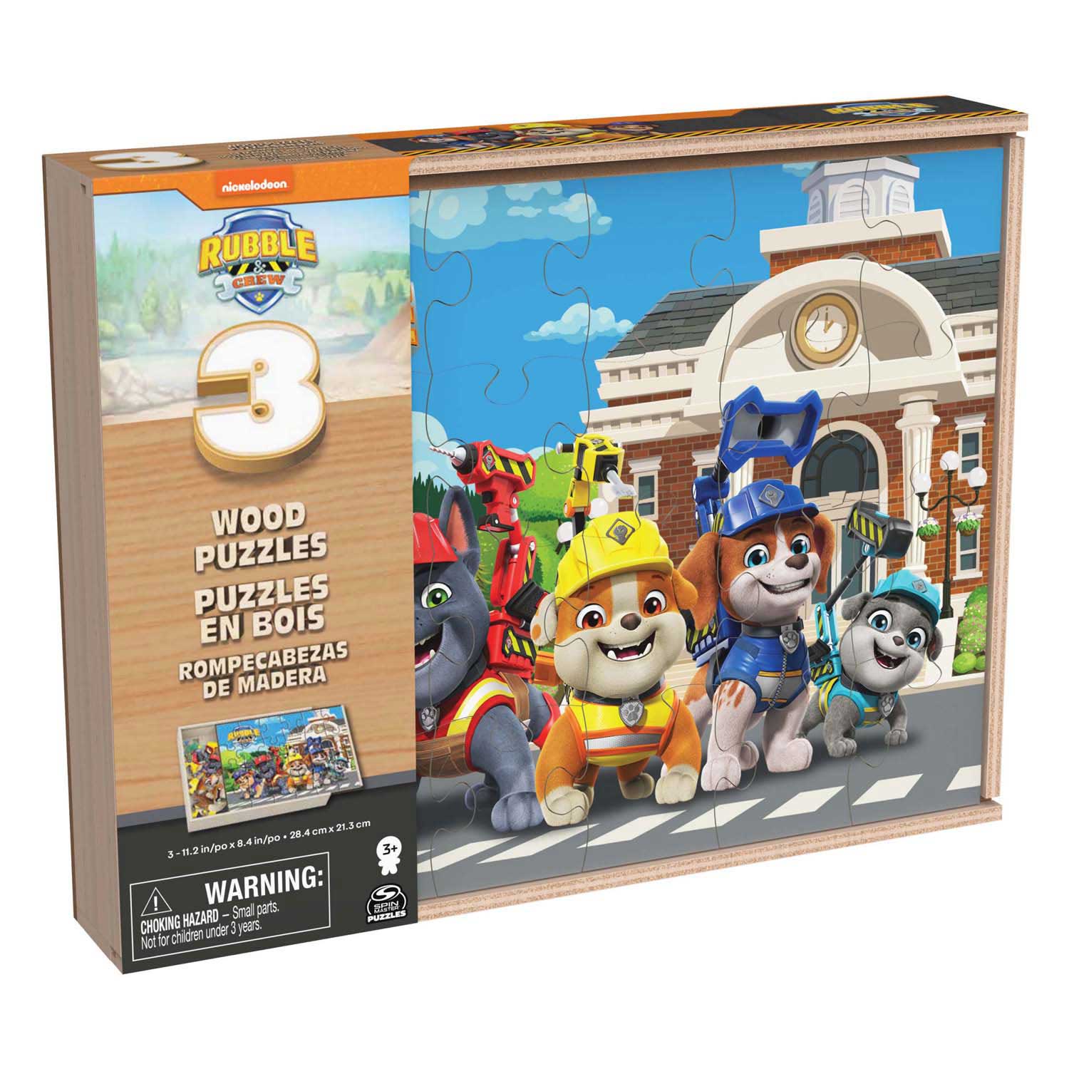 PAW Patrol Rubble & Crew - Houten Puzzels in Houten Doos - 3x24st.