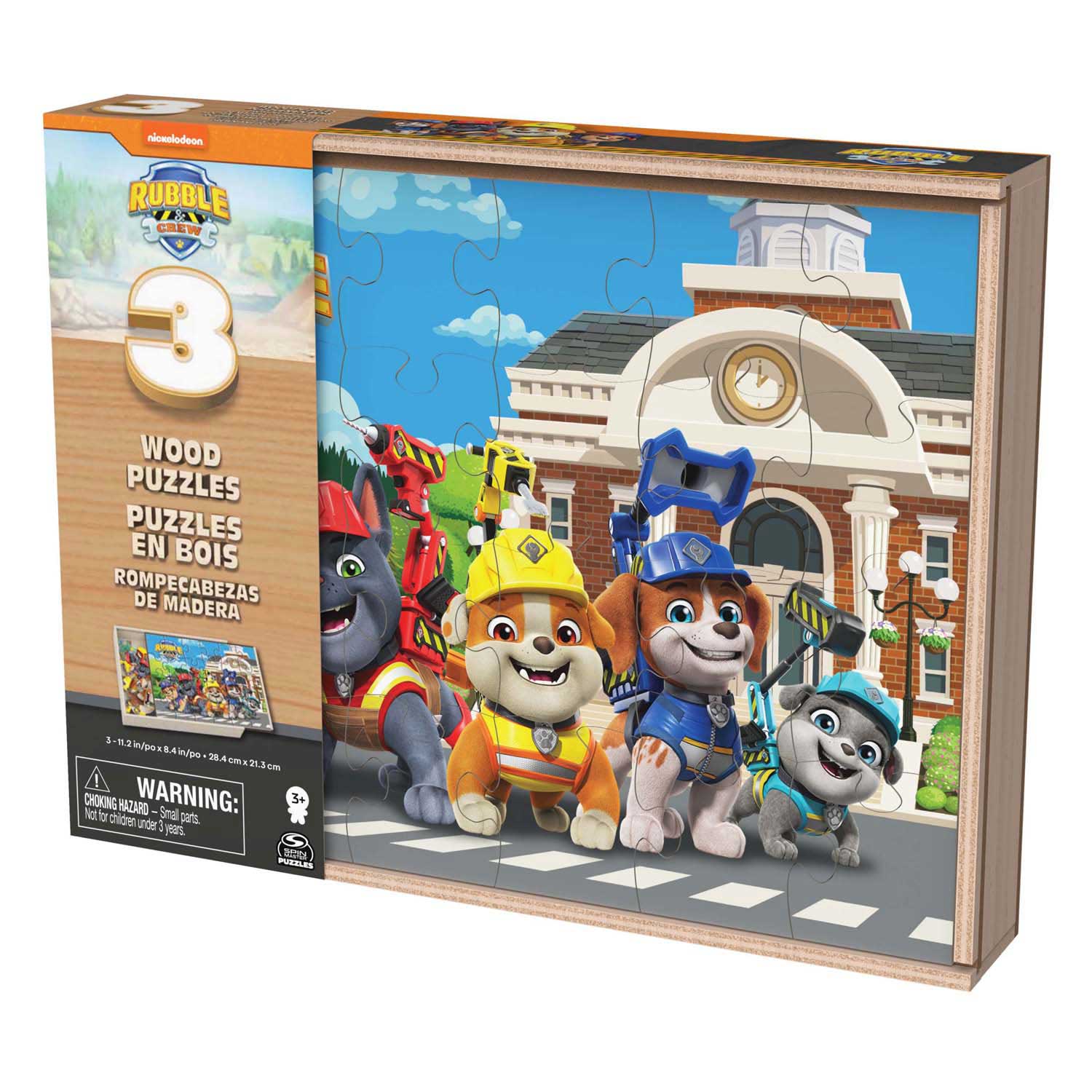 PAW Patrol Rubble & Crew - Houten Puzzels in Houten Doos - 3x24st.
