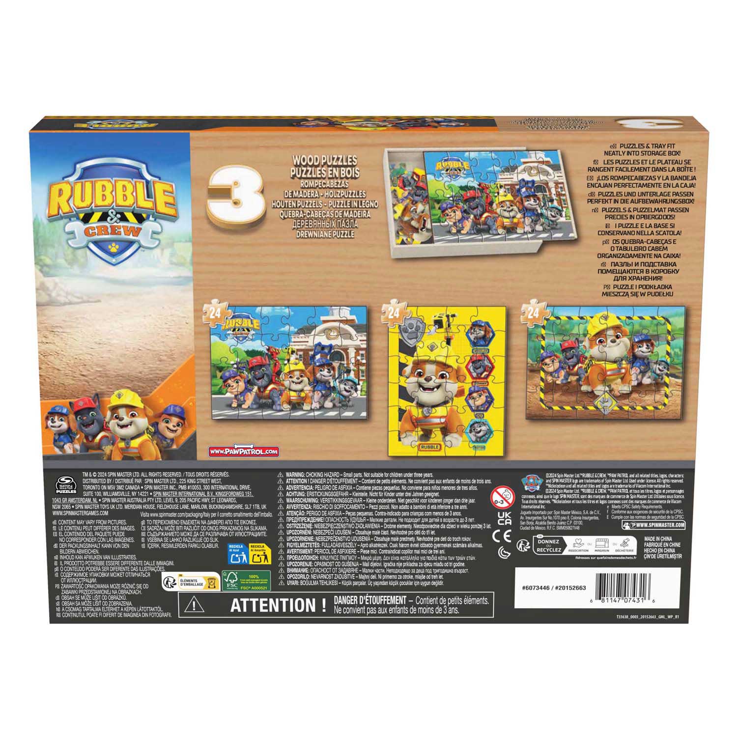 PAW Patrol Rubble & Crew - Houten Puzzels in Houten Doos - 3x24st.