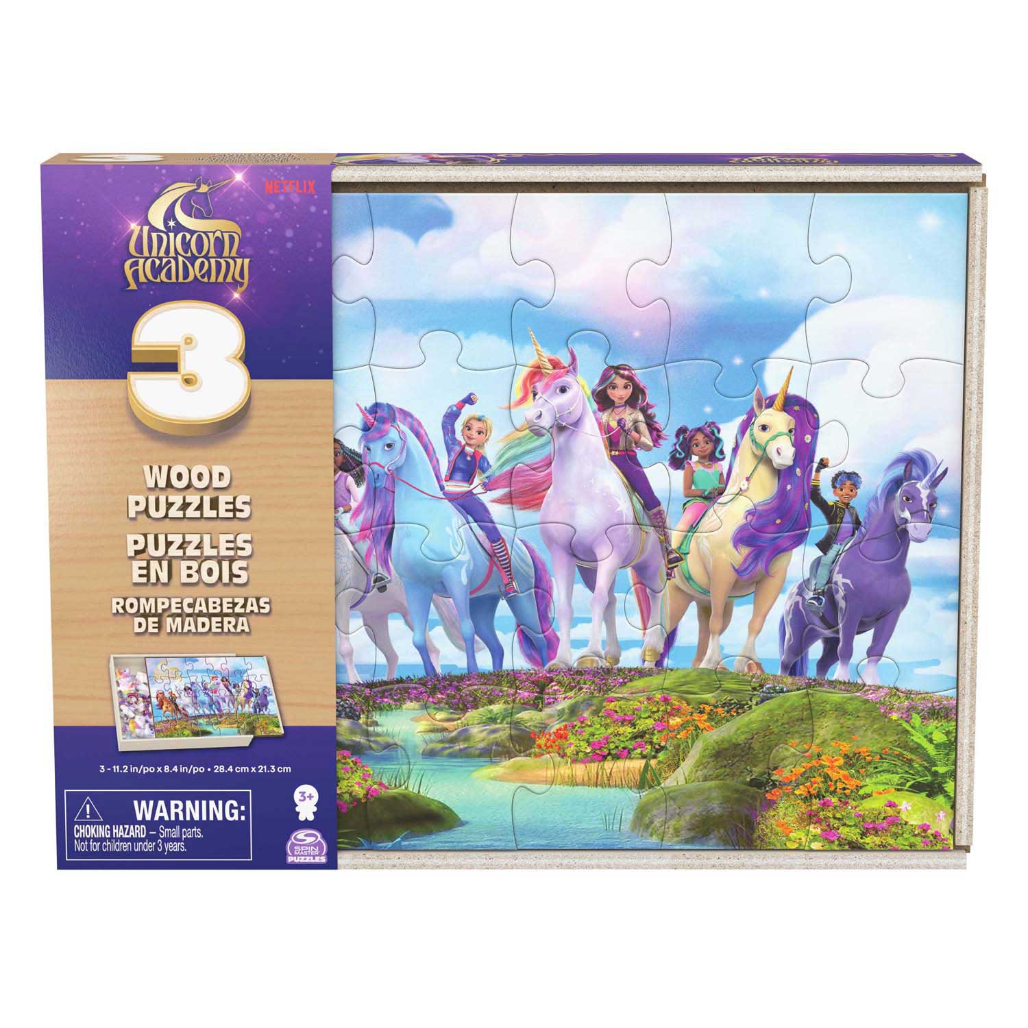 Unicorn Academy - Houten Puzzels in Houten Doos - 3x24 st.)