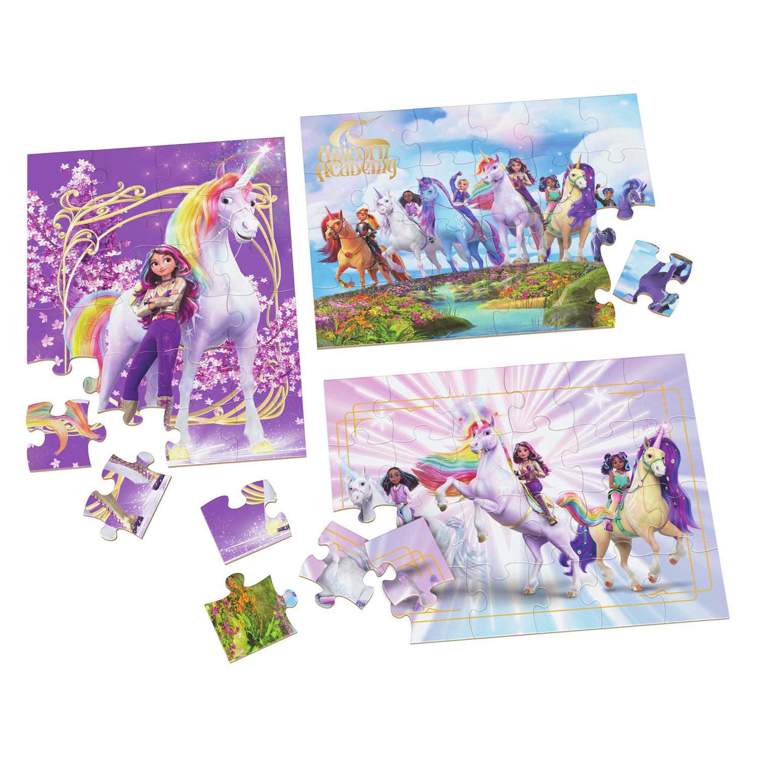 Unicorn Academy - Houten Puzzels in Houten Doos - 3x24 st.)