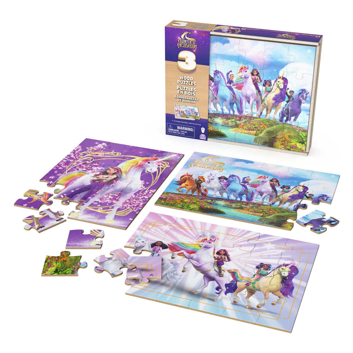 Unicorn Academy - Houten Puzzels in Houten Doos - 3x24 st.)