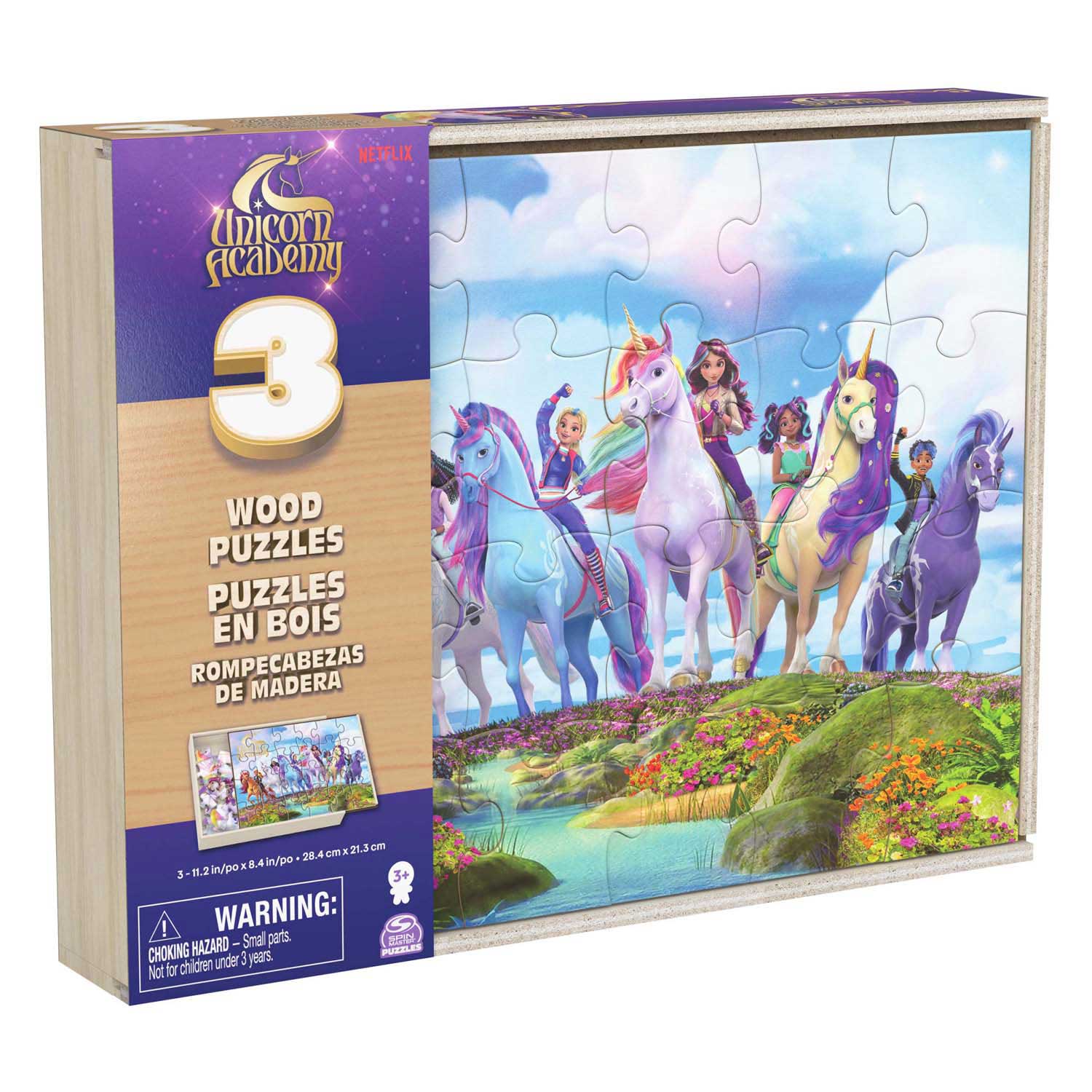 Unicorn Academy - Houten Puzzels in Houten Doos - 3x24 st.)