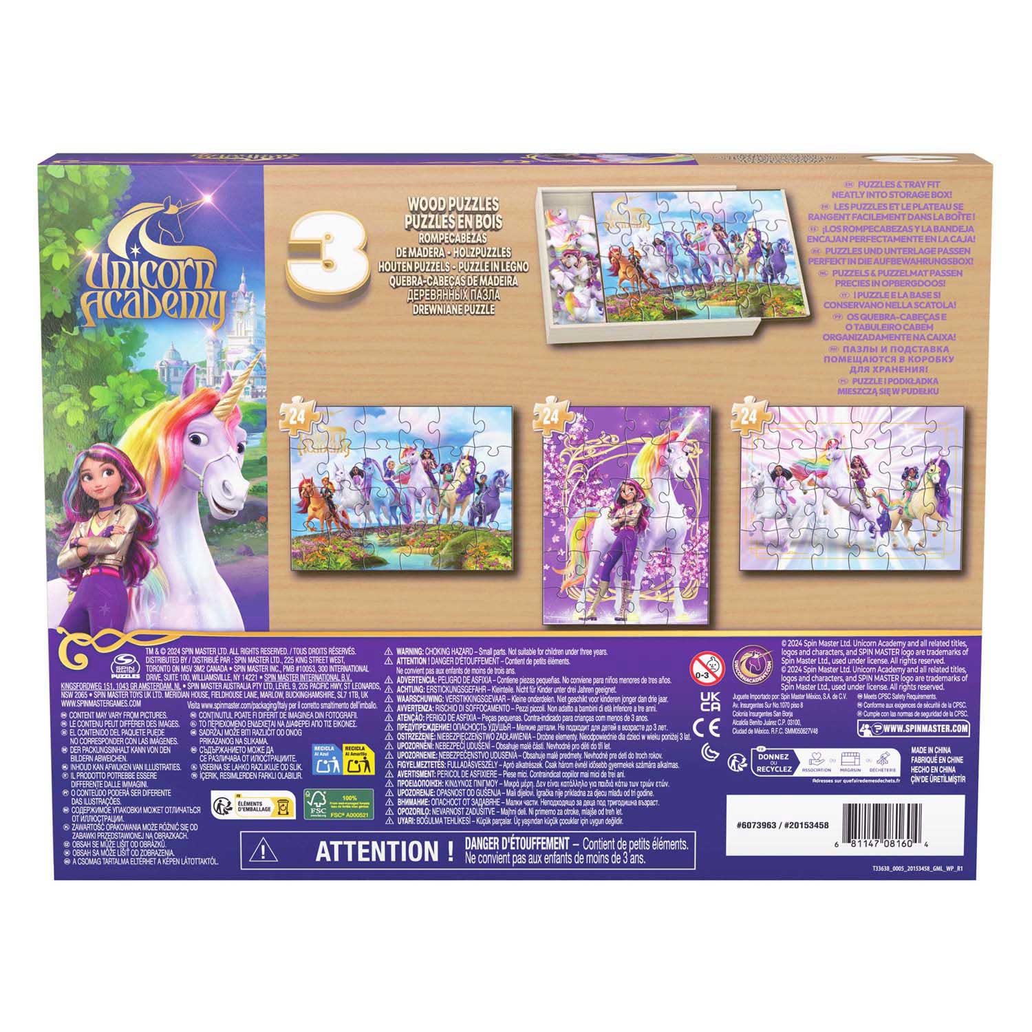 Unicorn Academy - Houten Puzzels in Houten Doos - 3x24 st.)