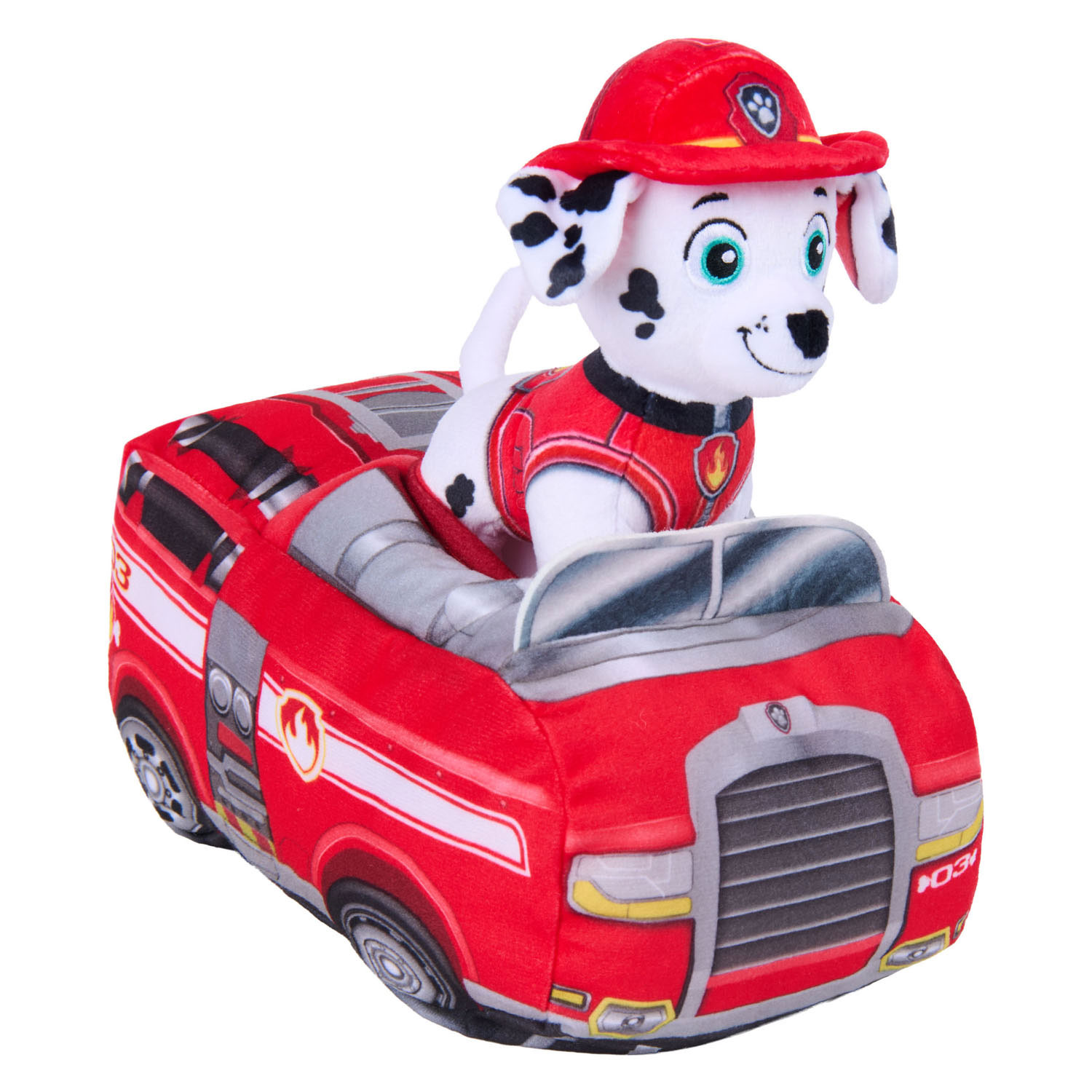 PAW Patrol 2 in 1 Pluche Knuffel Marshall met Voertuig - 15cm