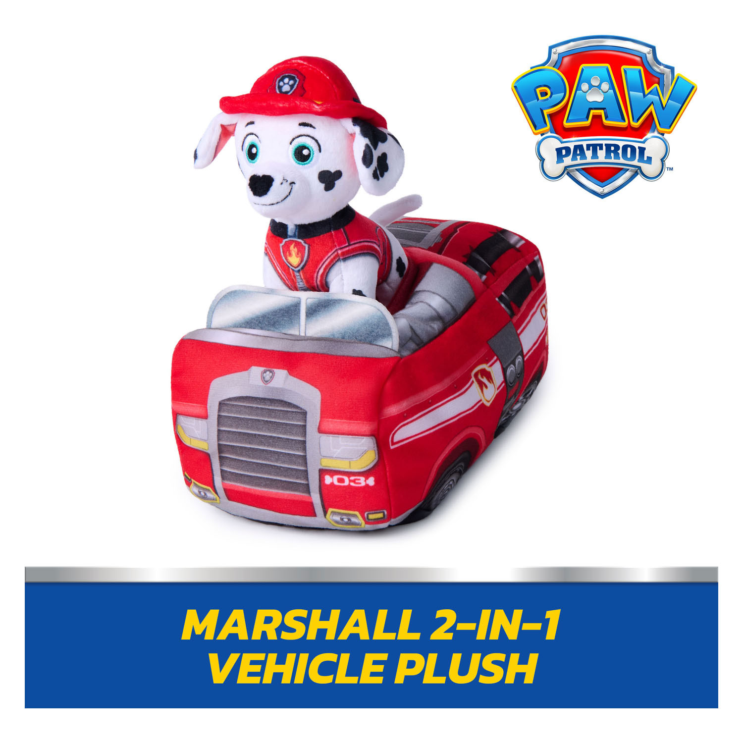 PAW Patrol 2 in 1 Pluche Knuffel Marshall met Voertuig - 15cm