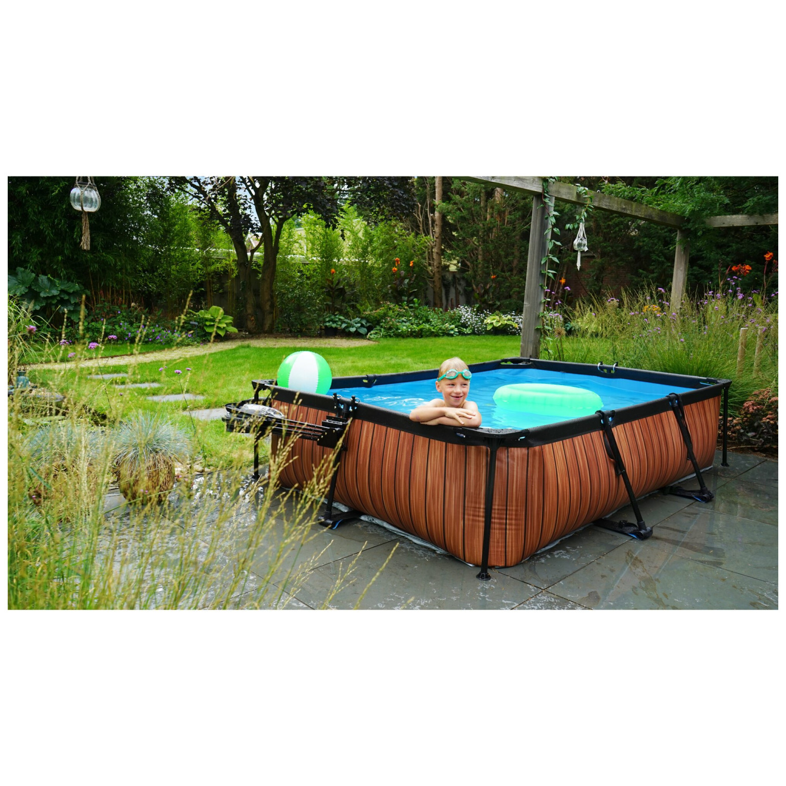 EXIT Wood zwembad 300x200x65cm met filterpomp - bruin