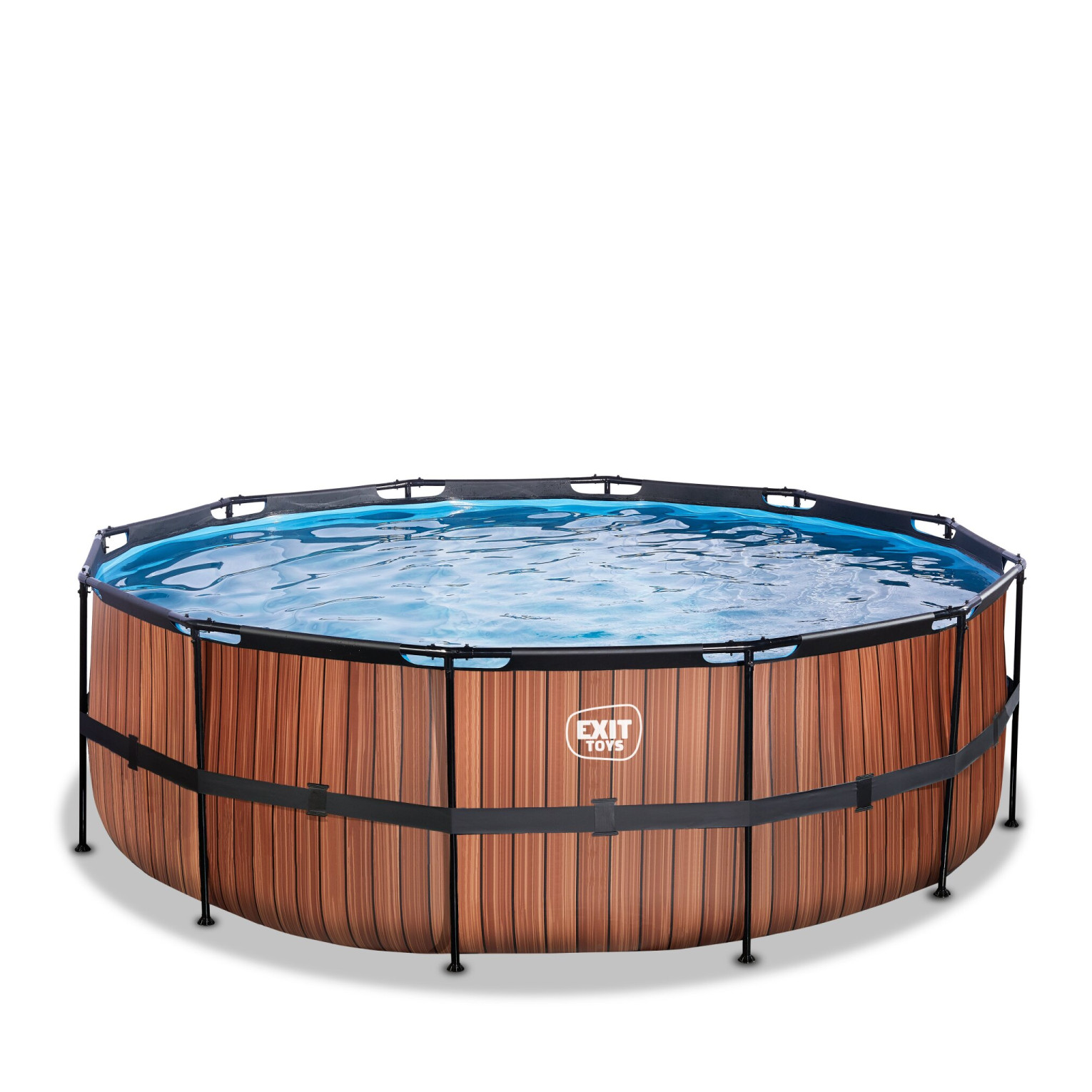 EXIT Wood zwembad ø427x122cm met filterpomp - bruin