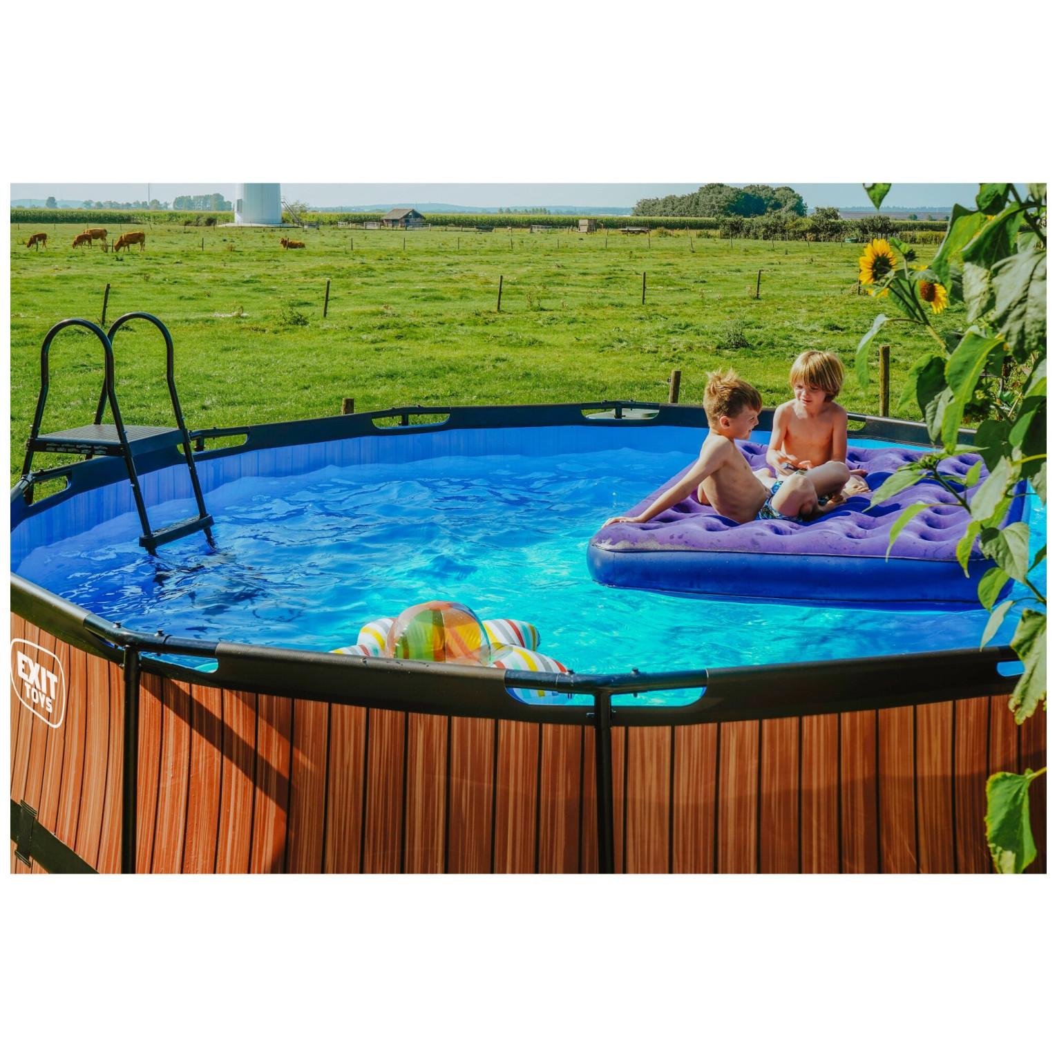 EXIT Wood zwembad ø427x122cm met filterpomp - bruin