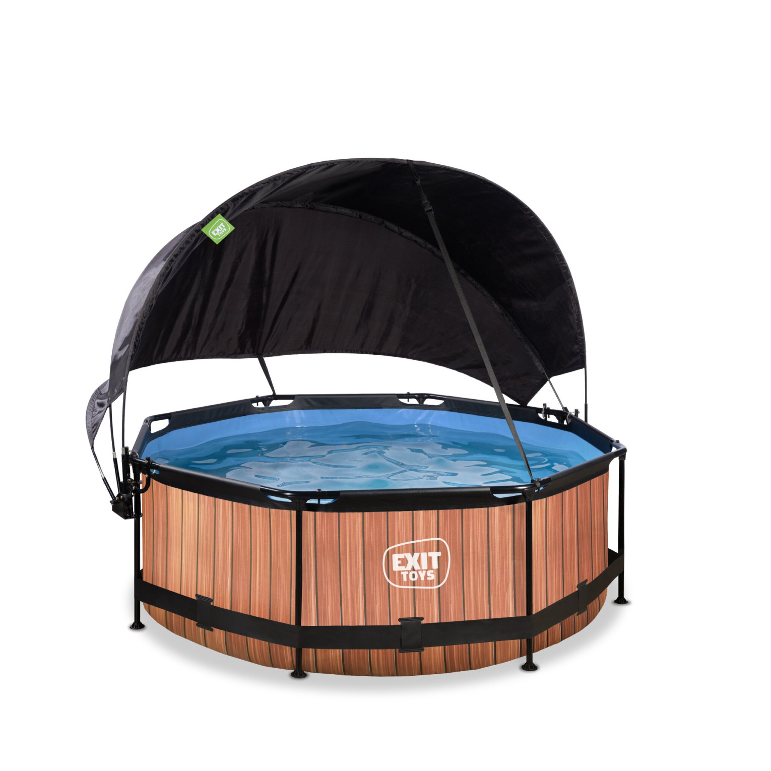 EXIT Wood zwembad ø244x76cm met filterpomp en schaduwdoek -