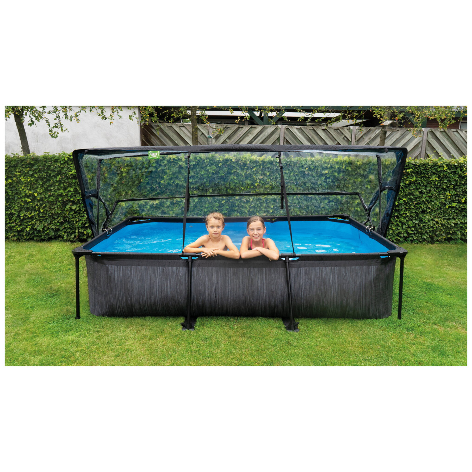 Piscine EXIT Black Wood 300x200x65cm avec pompe de filtration et toit