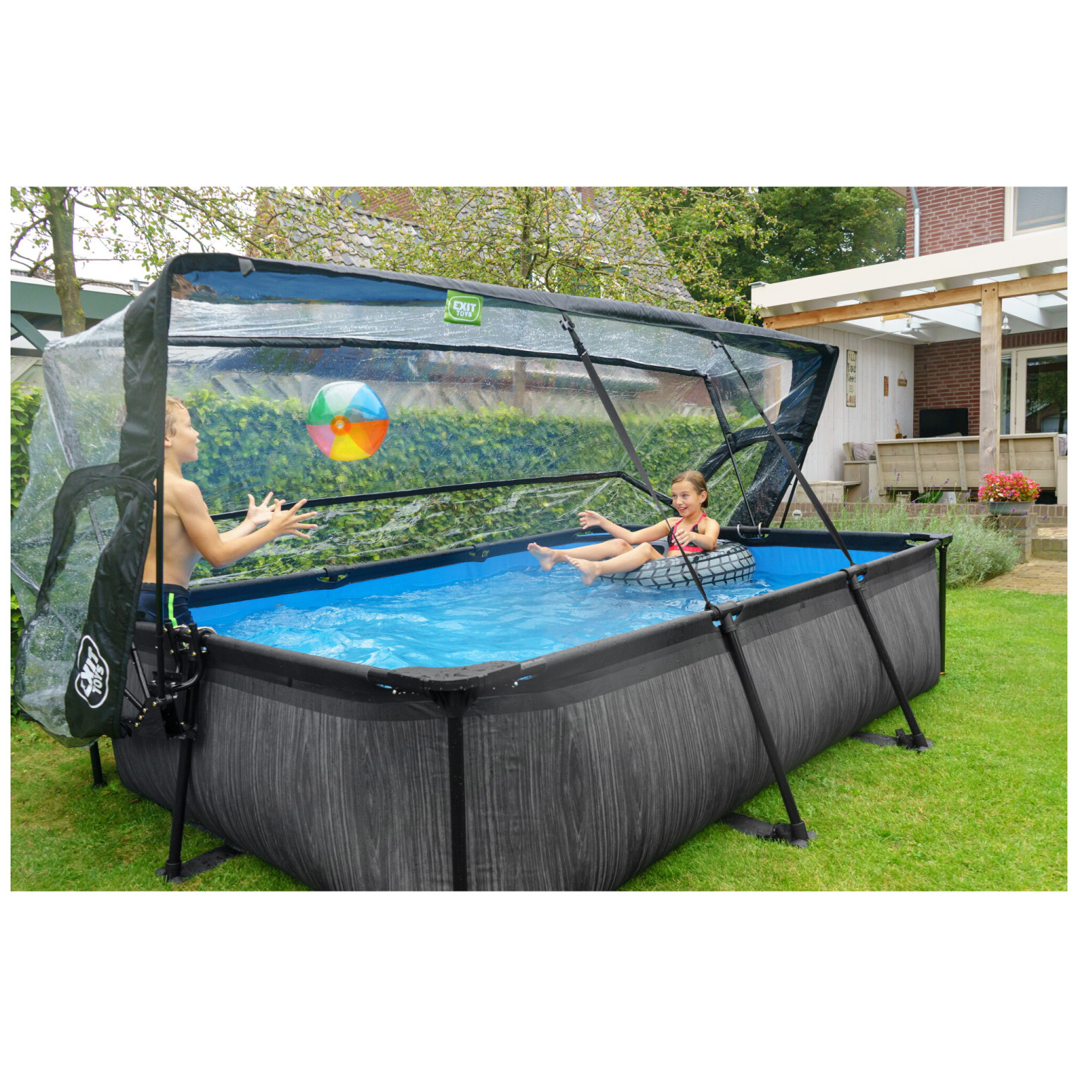 Piscine EXIT Black Wood 300x200x65cm avec pompe de filtration et toit