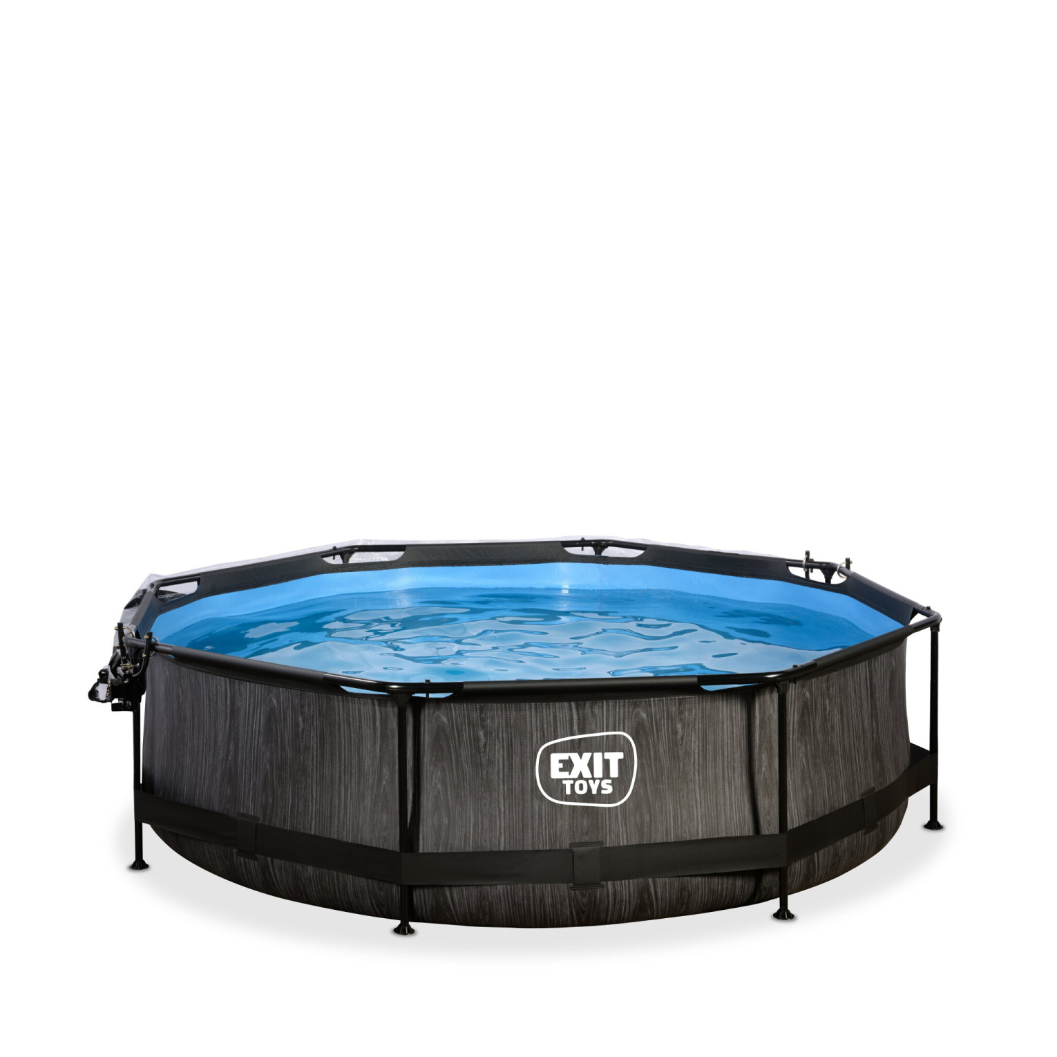 Piscine EXIT Black Wood ø300x76cm avec pompe de filtration et couverture