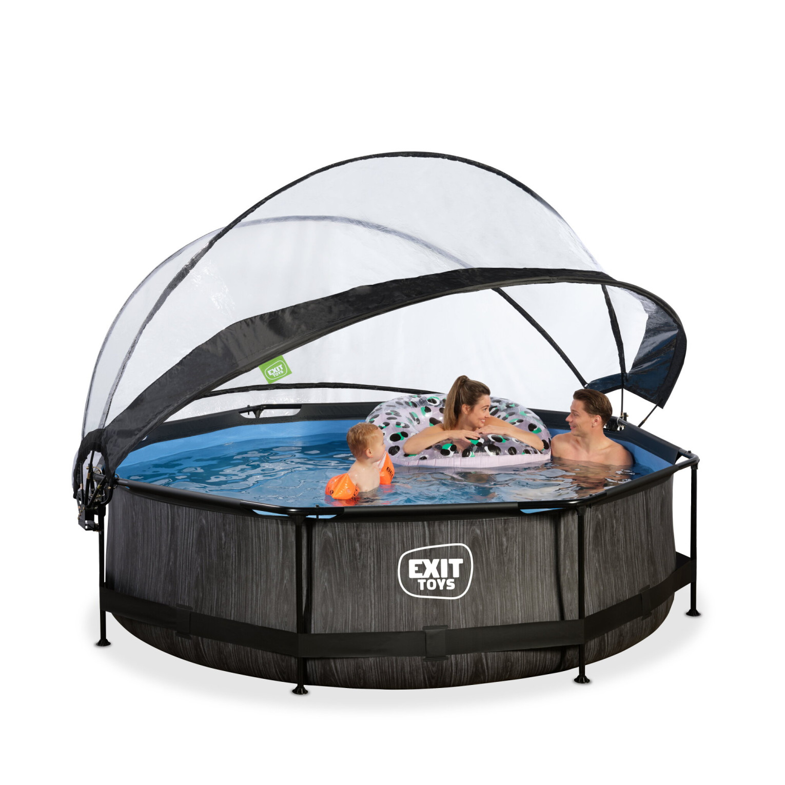 Piscine EXIT Black Wood ø300x76cm avec pompe de filtration et couverture