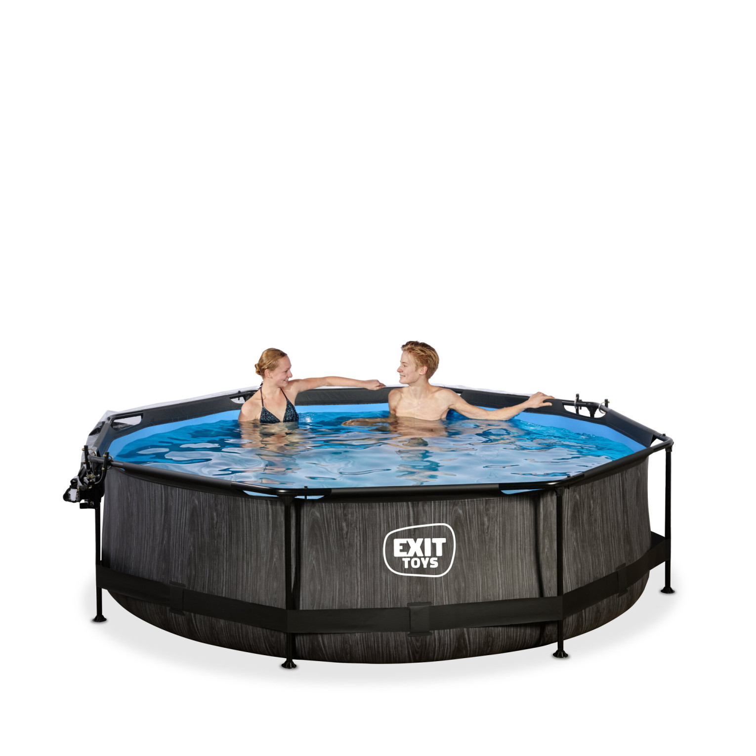 Piscine EXIT Black Wood ø300x76cm avec pompe de filtration et couverture