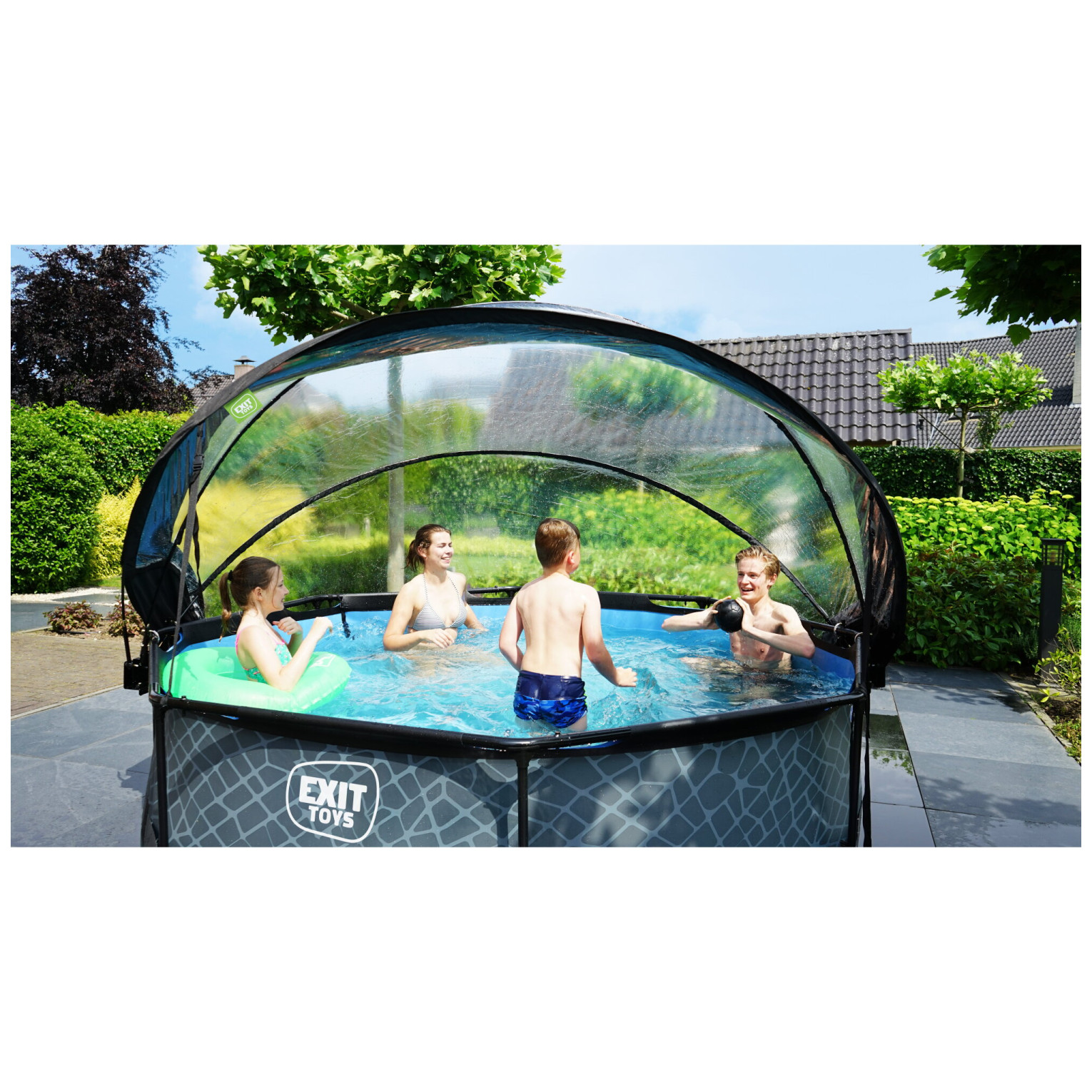 Piscine EXIT Black Wood ø300x76cm avec pompe de filtration et couverture