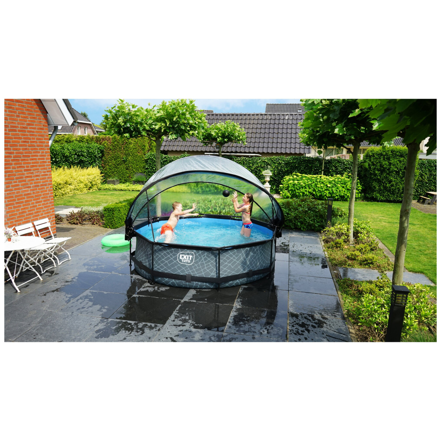 Piscine EXIT Black Wood ø300x76cm avec pompe de filtration et couverture