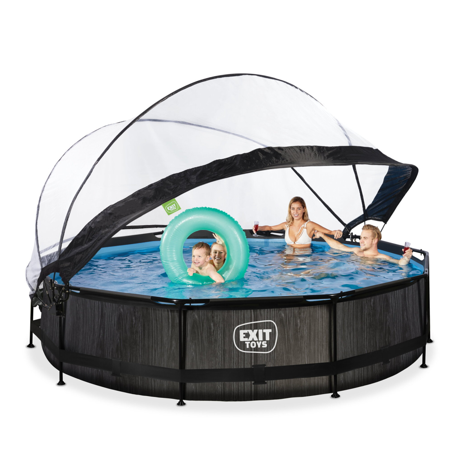 Piscine EXIT Black Wood ø360x76cm avec pompe de filtration et couverture