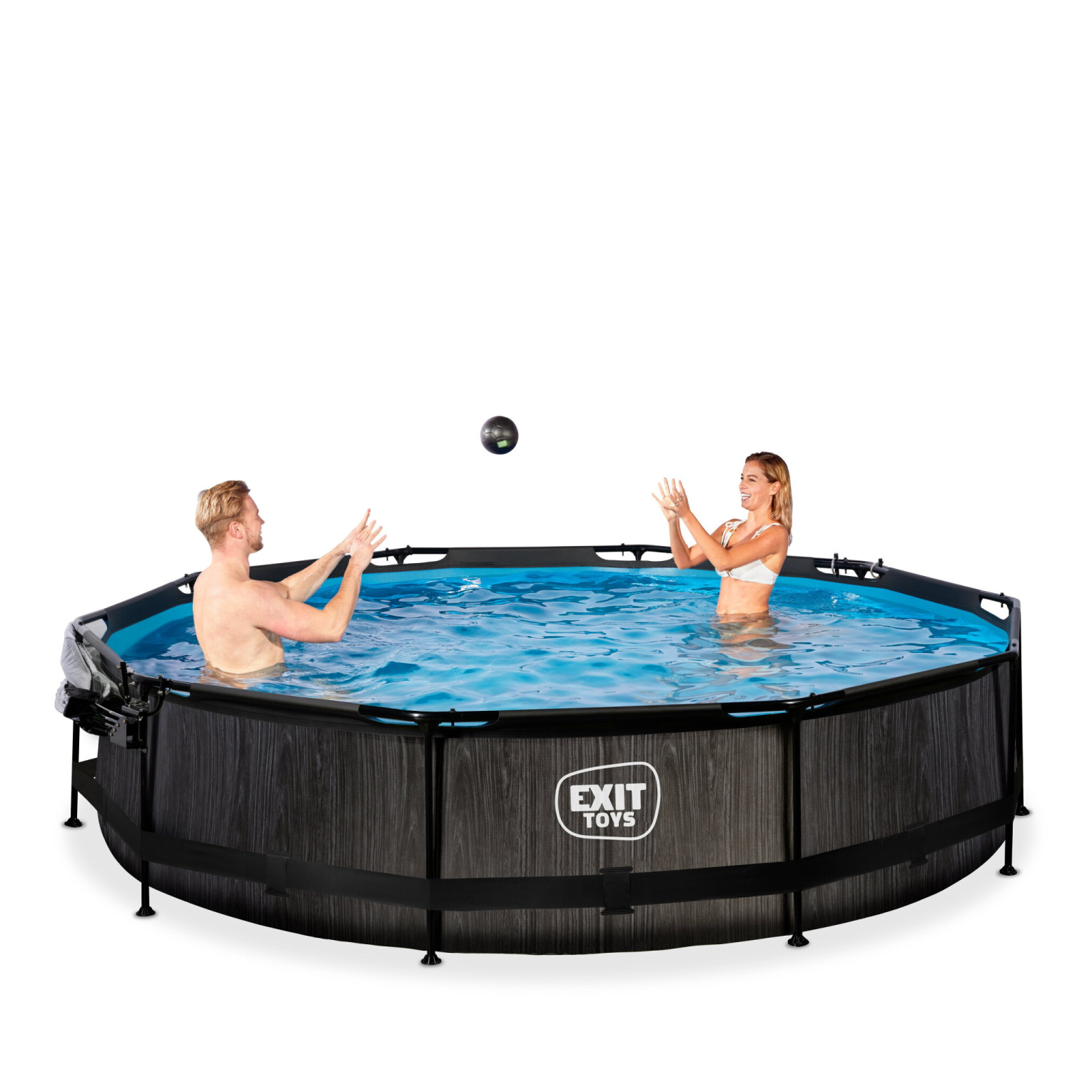 Piscine EXIT Black Wood ø360x76cm avec pompe de filtration et couverture