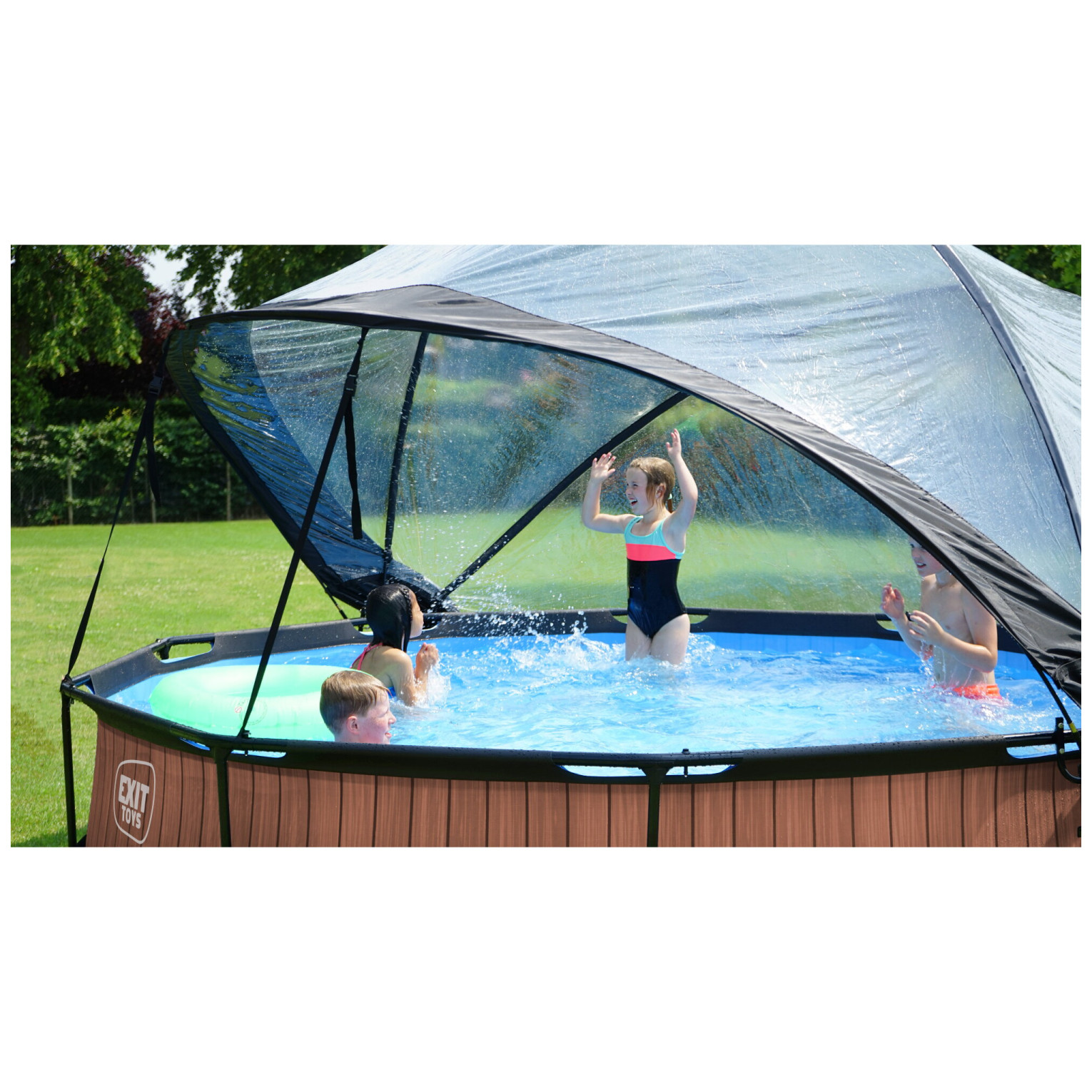 Piscine EXIT Black Wood ø360x76cm avec pompe de filtration et couverture