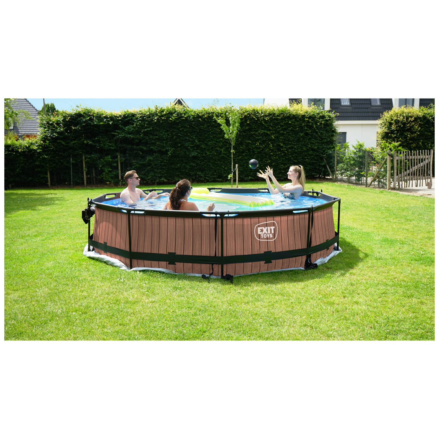 Piscine EXIT Black Wood ø360x76cm avec pompe de filtration et couverture