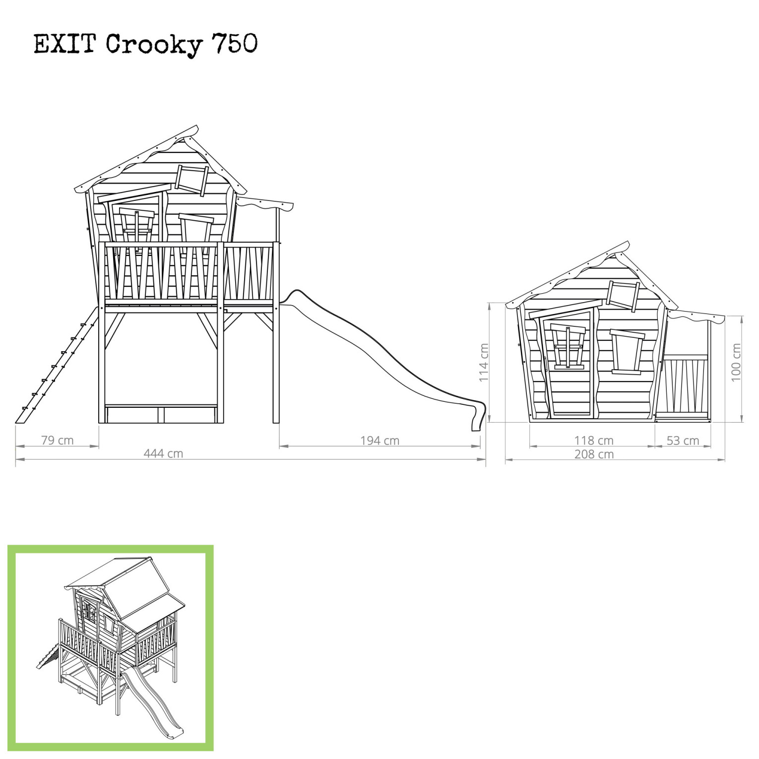 EXIT Crooky 750 houten speelhuis - grijsbeige