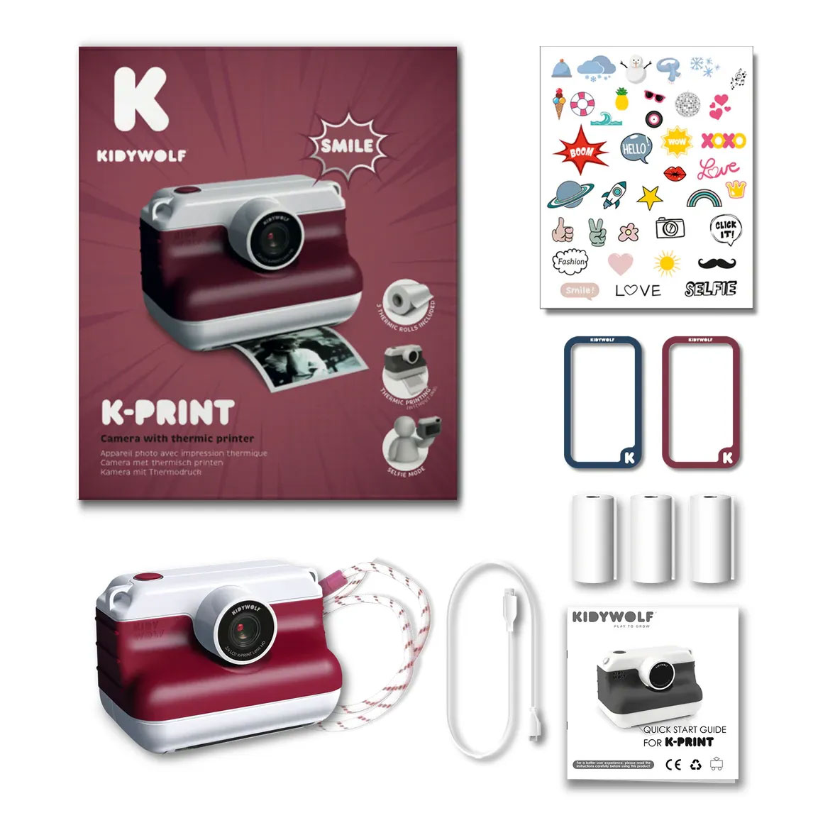 Appareil photo instantané Kidywolf K-print avec imprimante thermique - Rouge