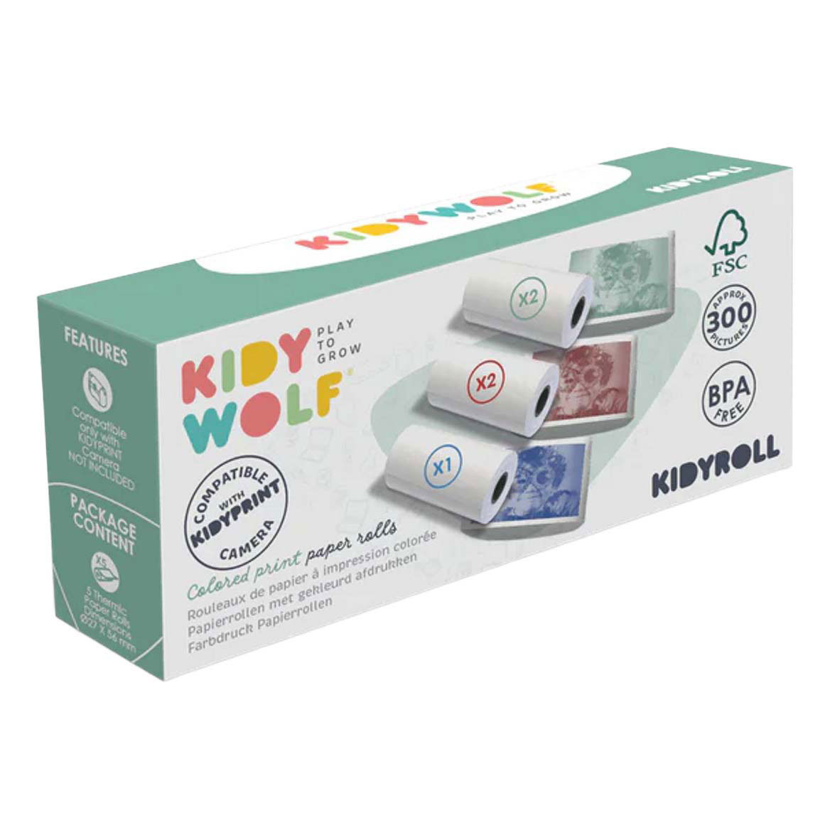 Papier photo autocollant coloré Kidywolf Kidyroll pour Kidyprint - Lot de 5